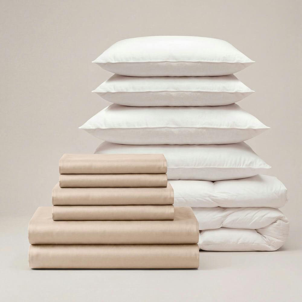 Bedable Beige Sateen Luxe Bedding Set - S.king