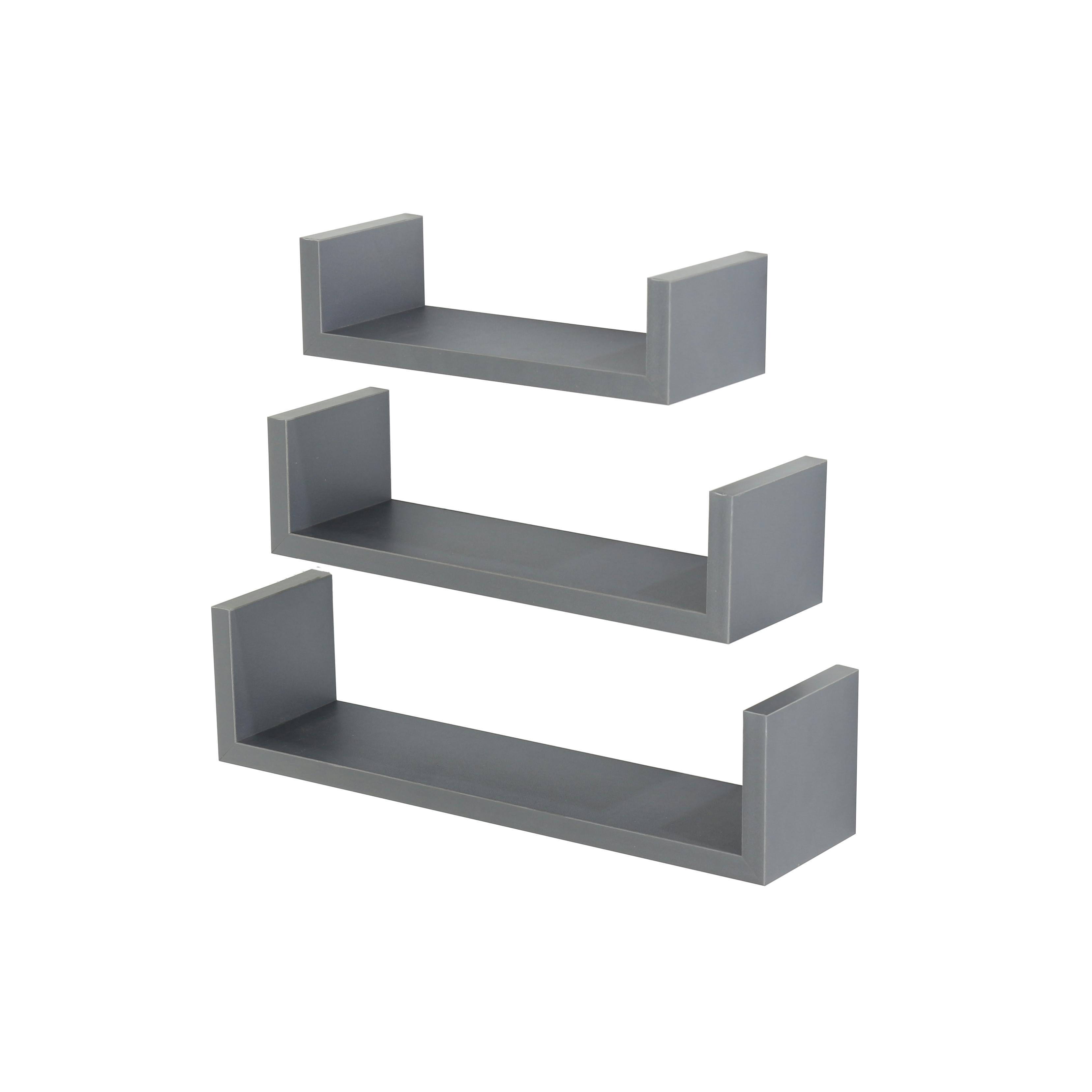 Core Products Grey Set Of '3' Floating 'U' Shape Wall Shelves, Kit