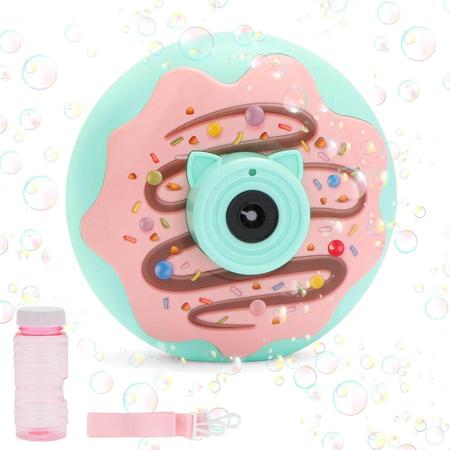 Deao Toys Light/Green/Pink Magical Donut Camera Bubble Machine Automatic -Up Bubble Blower Fun & - Bubble Machine Toy - &