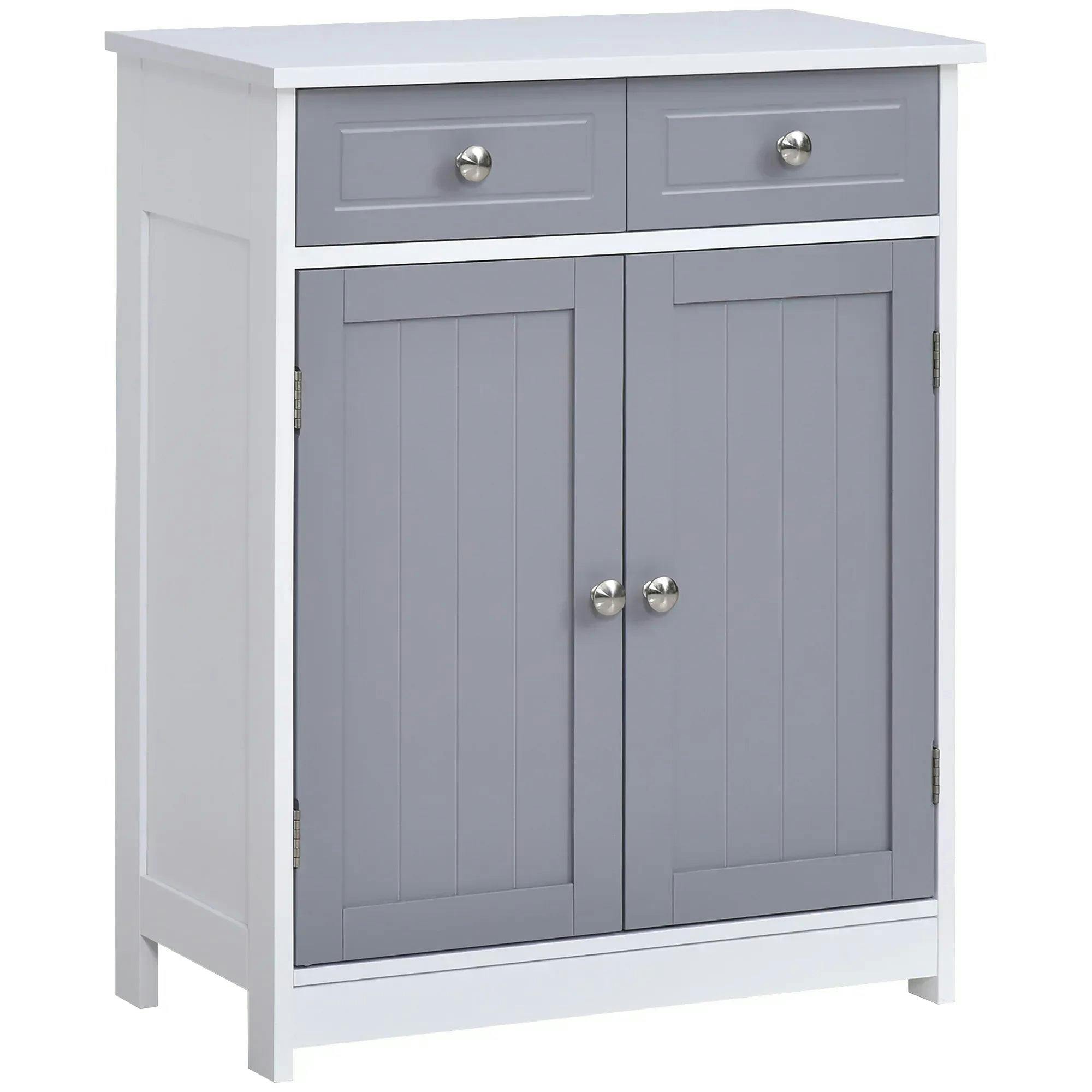 Bobobiy Grey/White 75X60cm Freestanding Bathroom Storage Cabinet Unit W/ 2 Drawers Cupboard Adjustable Shelf Metal Handles Traditional Style - Multicolour - Image 6