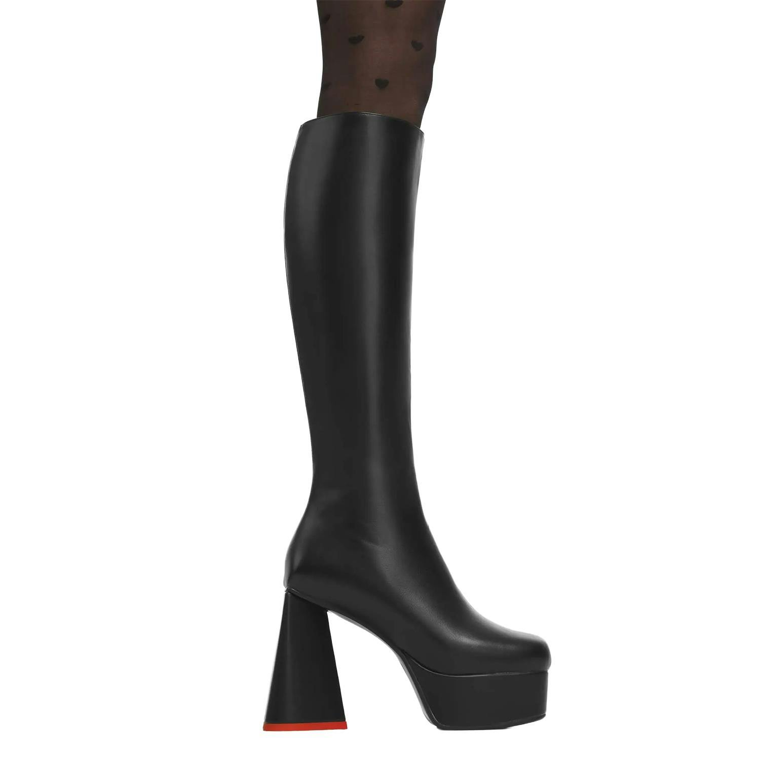 Lamoda Black Sweet Talker Pu Platform Knee High Boots Chunky Streetwear - Uk10
