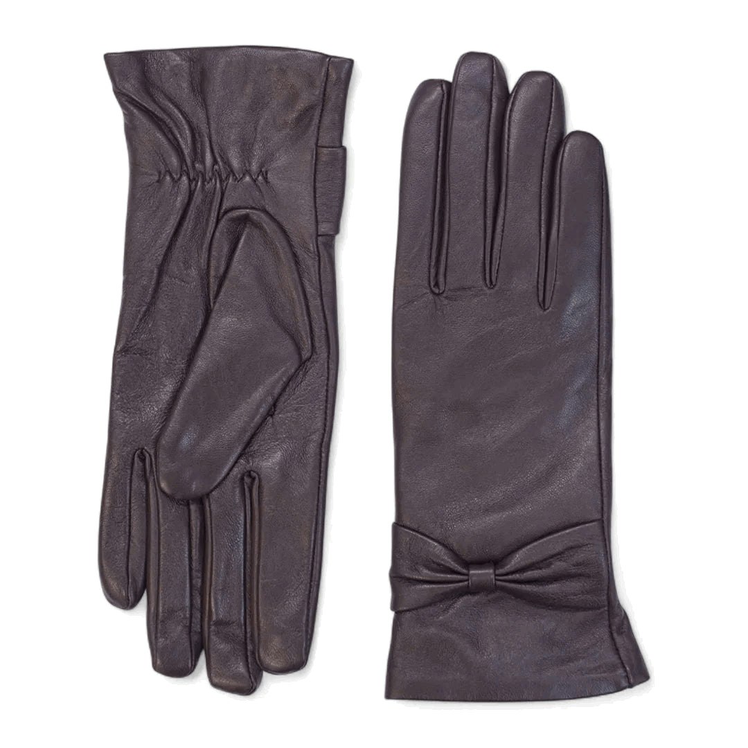 Infinity Leather Women's Purple Leather Wool Lined Bow Knot Accent Gloves - Large