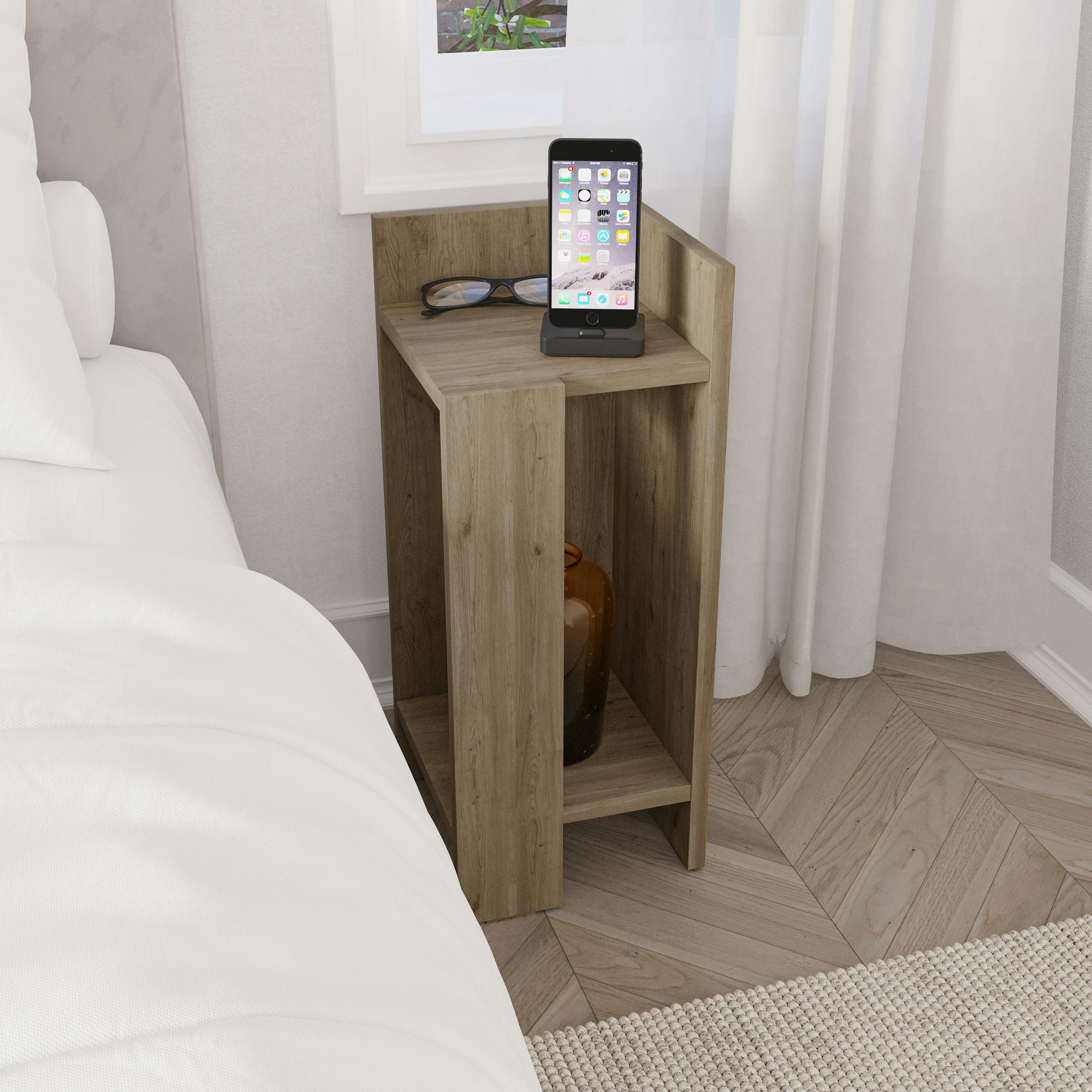 Rackhams Elos Modern Narrow Bedside Table Right Module 25X25x60cm - Natural Oak