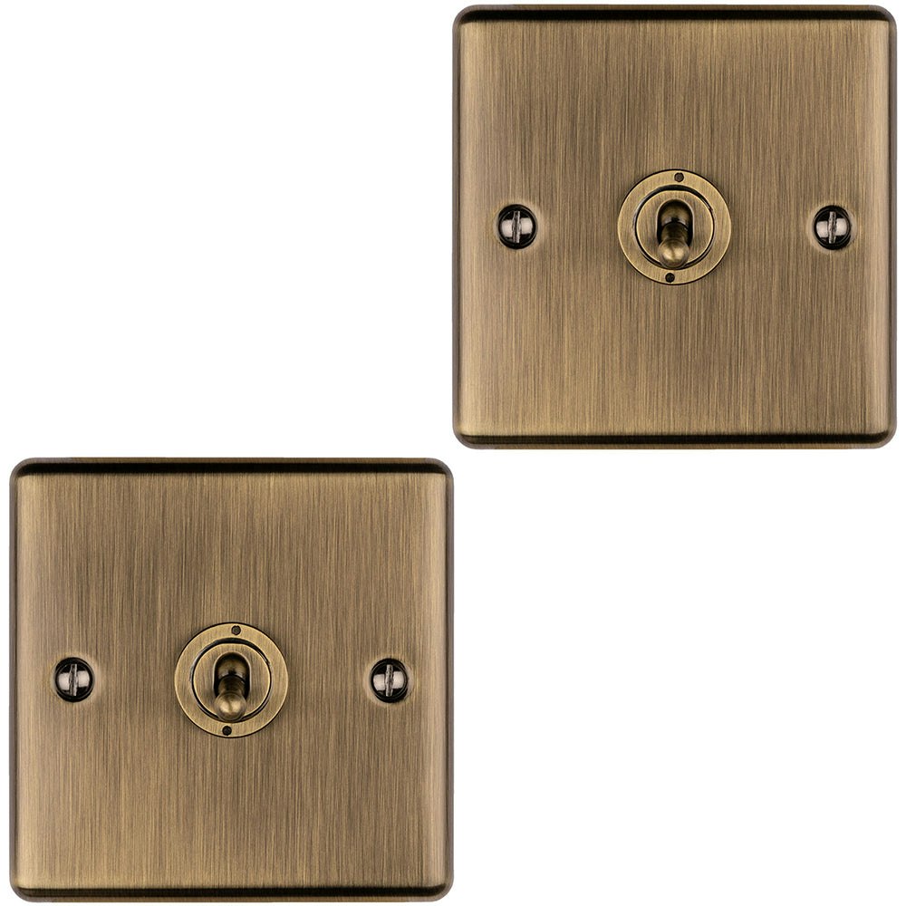 Rackhams Light Pack 1 Gang Single Retro Toggle Switch Antique Brass 10A Way Plate Size 2