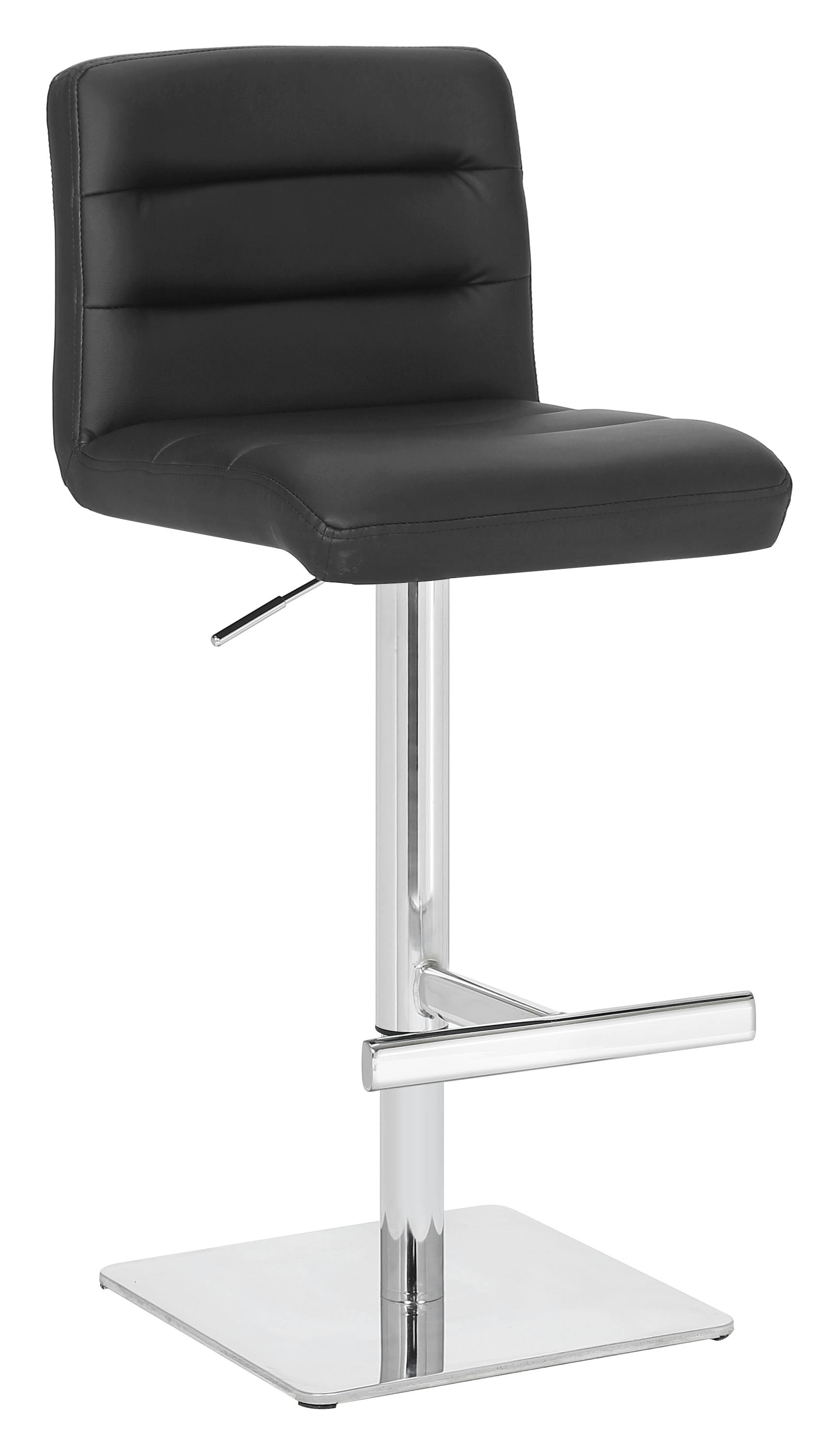 Rackhams Black Luscious Single Deluxe Kitchen Bar Stool, Chrome Footrest, Height Adjustable Swivel Gas Lift, Breakfast Bar & Home Barstool,