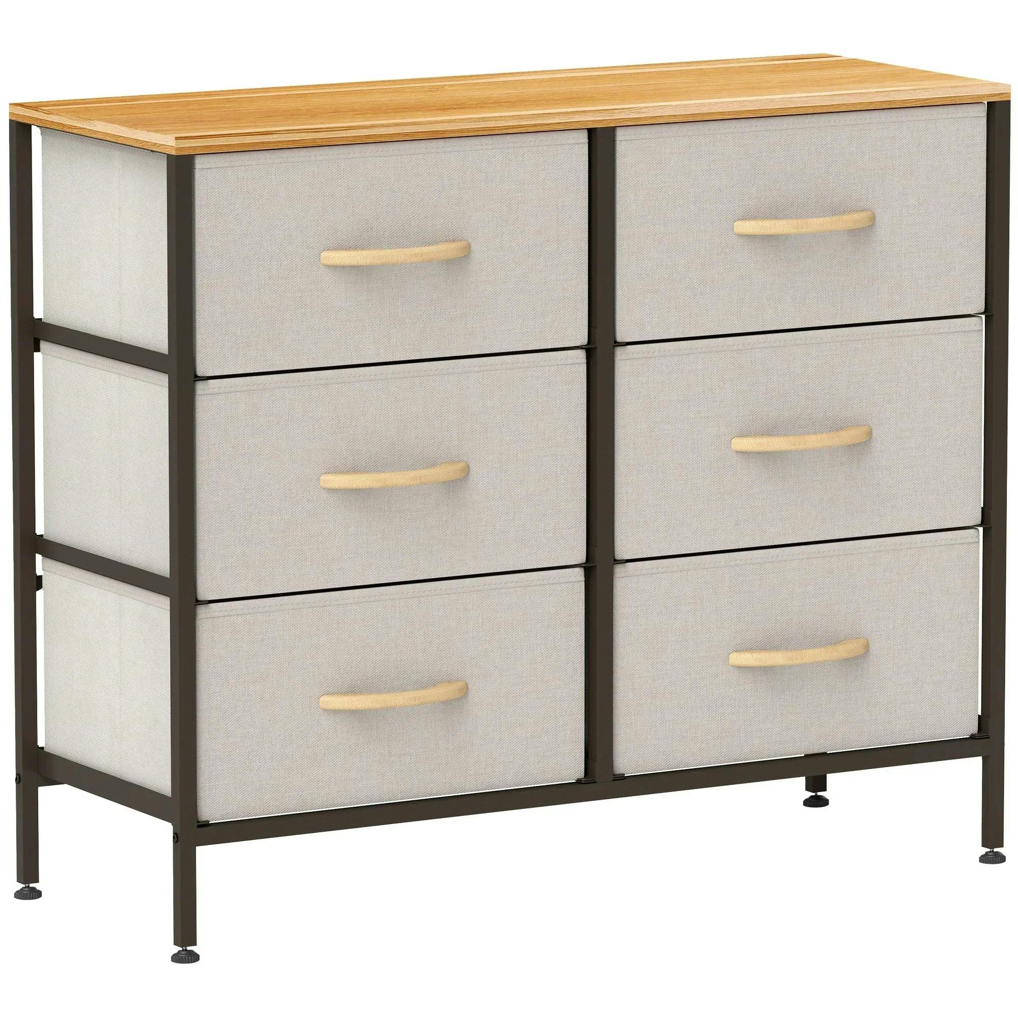 Rackhams Cream/White Fabric Chest Of Drawers, Industrial Bedroom Dresser With 6 Fabric Drawers, Steel Frame And Wooden Top For Nursery, Living Room, Hallway, - Image 4