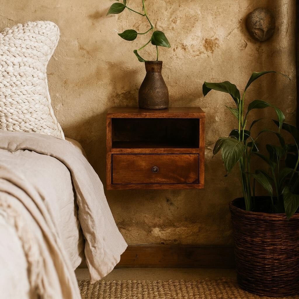 Rackhams Black Cortina 1 Drawer Mango Wood Wall Mounted Bedside Table