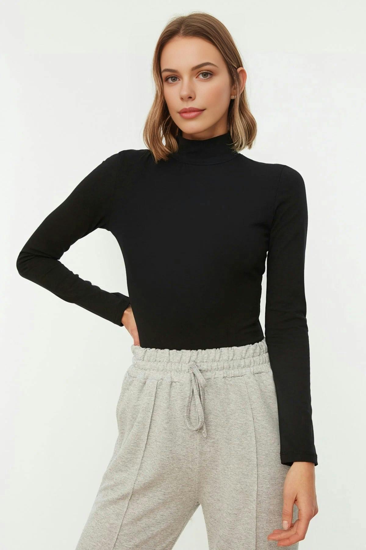 Wovcor Black Turtleneck Knit Bodysuit - S