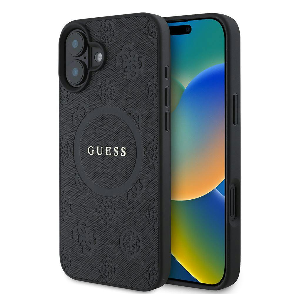 Guess Black Saffiano Peony Classic Logo Case With Magsafe For Iphone 16 6.1" - Guhmp16sapsmek