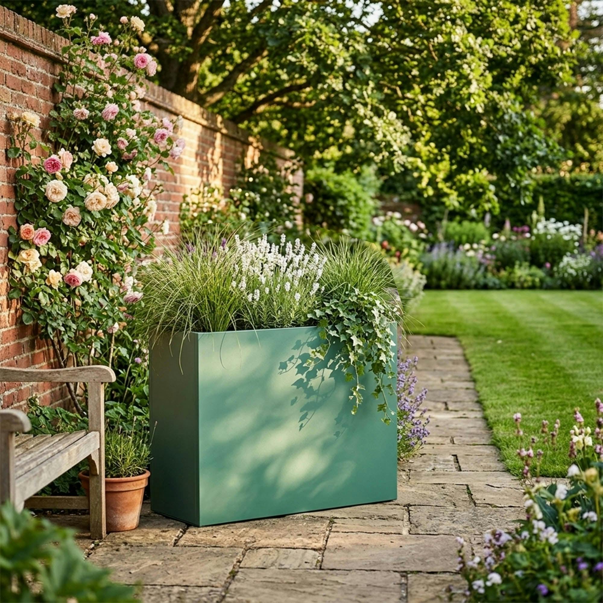 Nicoman Green Galvanised Steel Trough Metal Planter 90Cm X 82Cm