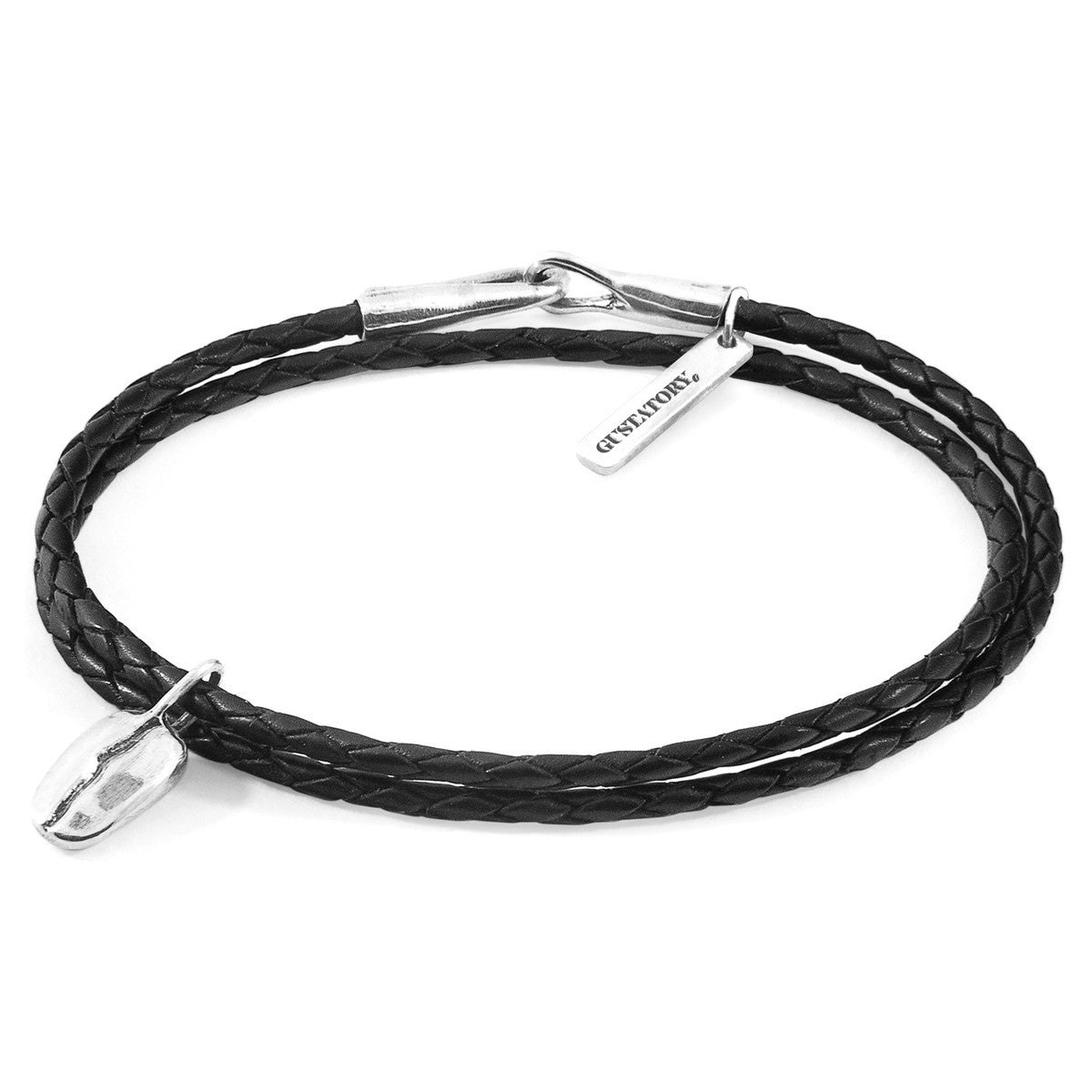 Anchor & Crew Black/Silver Midnight Gustatory Coffee Bean And Braided Leather Bracelet - S - 19Cm (Most Popular)