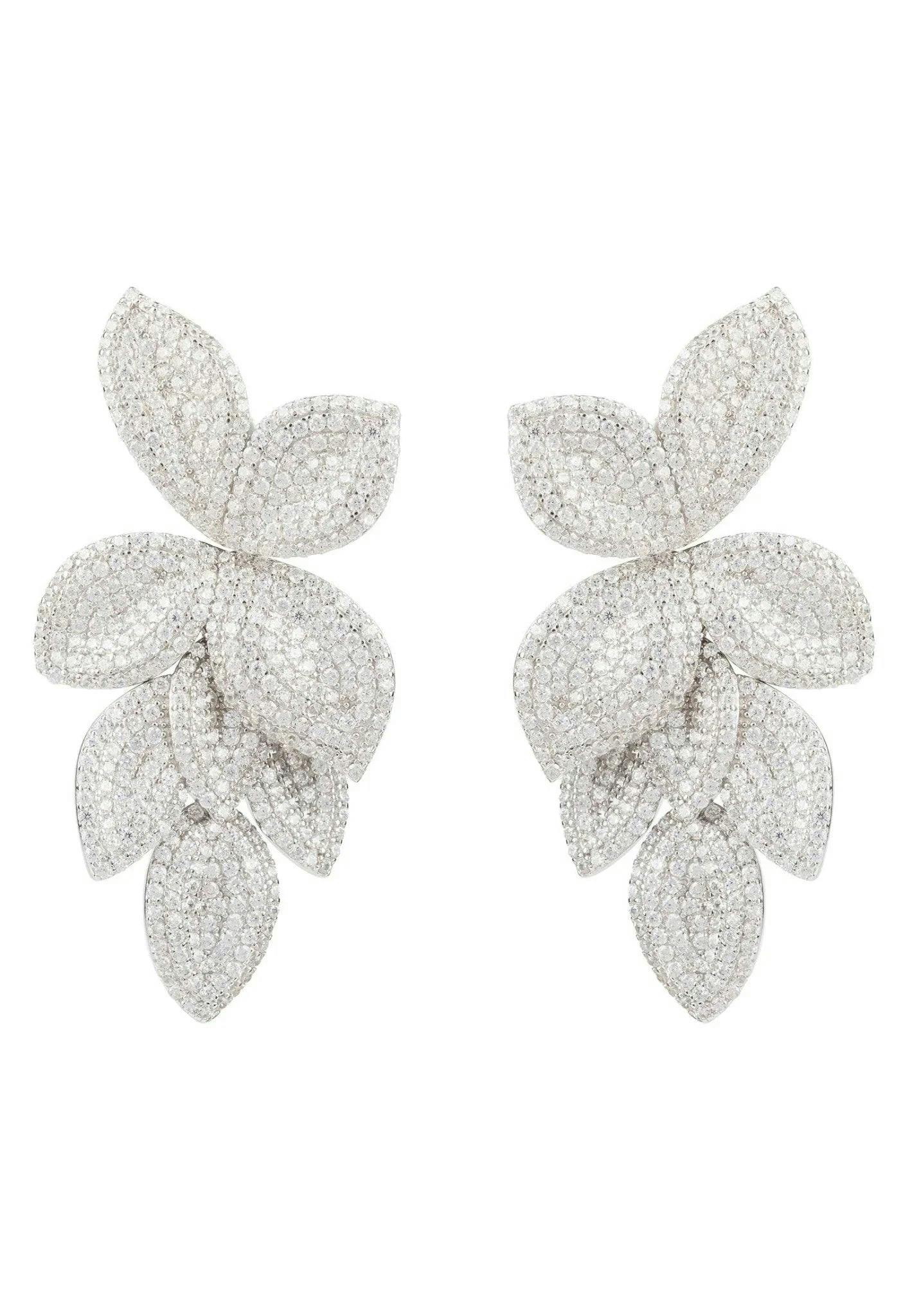 Latelita Silver Petal Cascading Flower Earrings