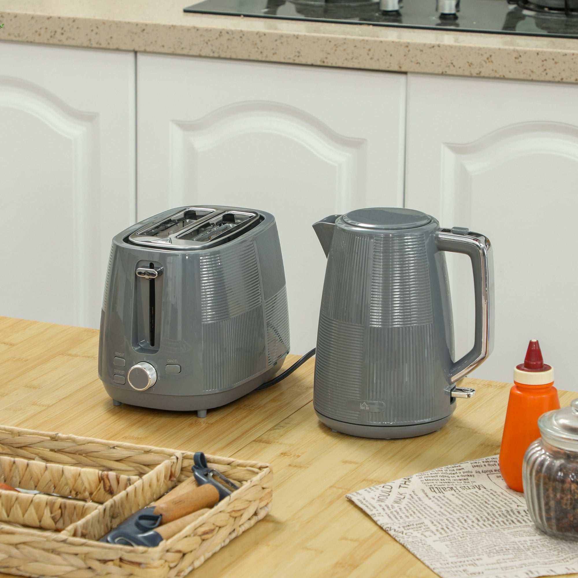 Homcom Grey 1.7L Fast Boil Electric Kettle And 2 Slice Water Toaster Set