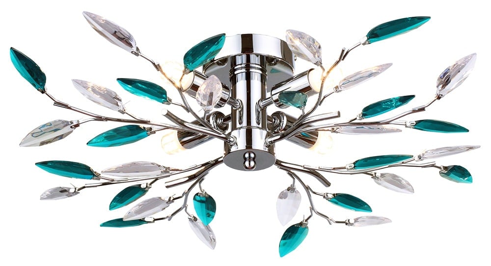 Rackhams Light Modern Semi Flush Chrome Ceiling With Teal Acrylic Leaves