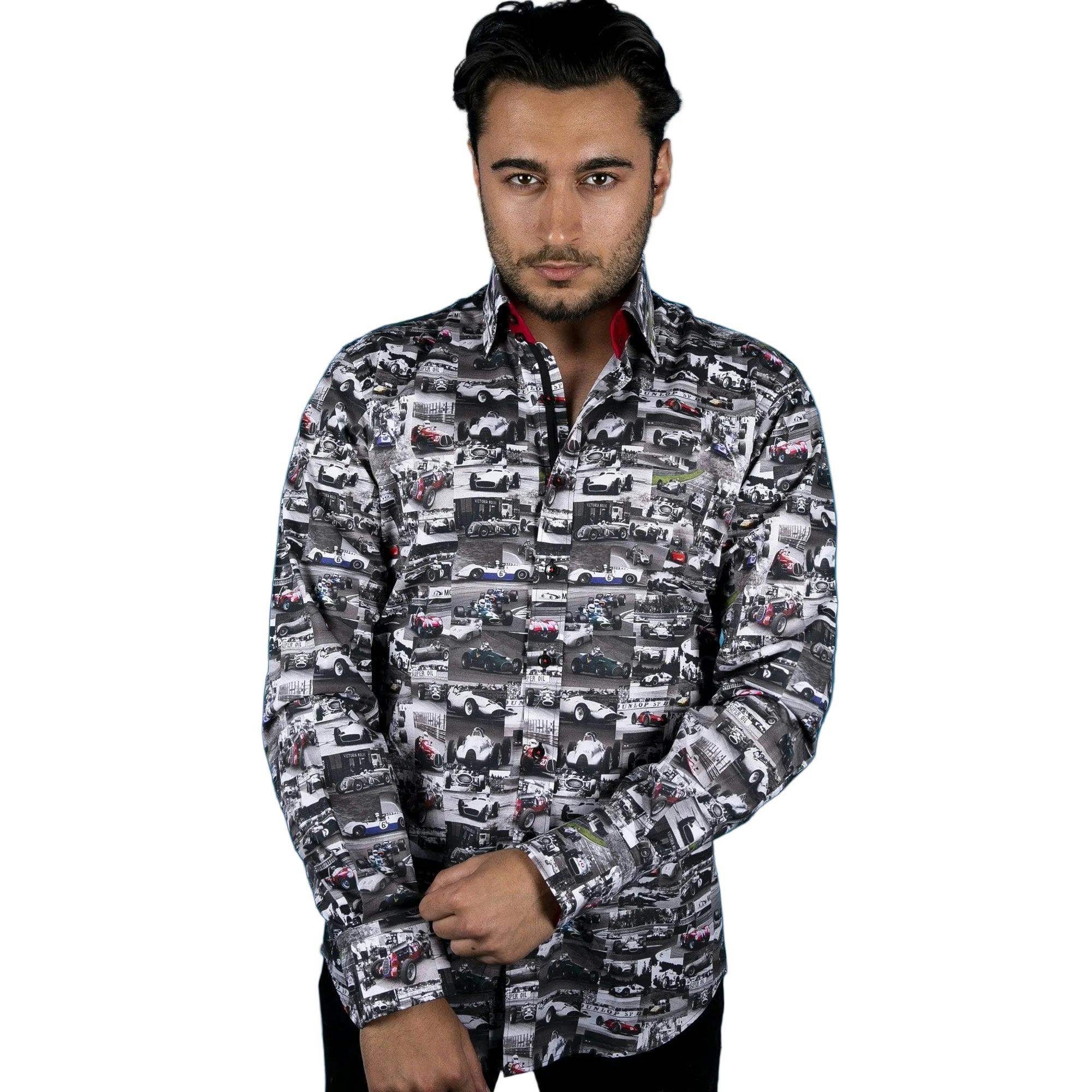 Claudio Lugli Grey Vintage Race Car Print Shirt - 5XL