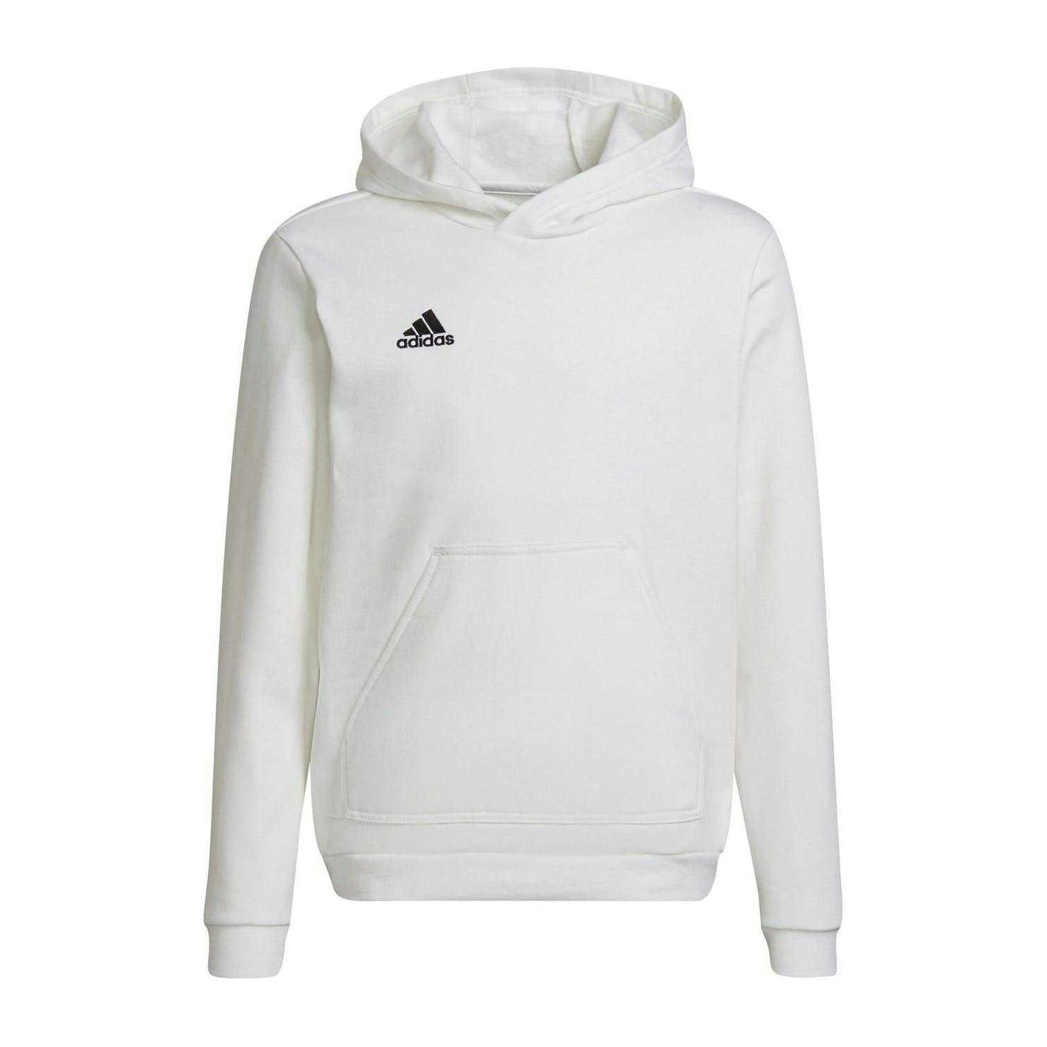 Adidas White/Black Kids Entrada 22 Hoodie - 5-6 Years - 70% Cotton/30% Polyester