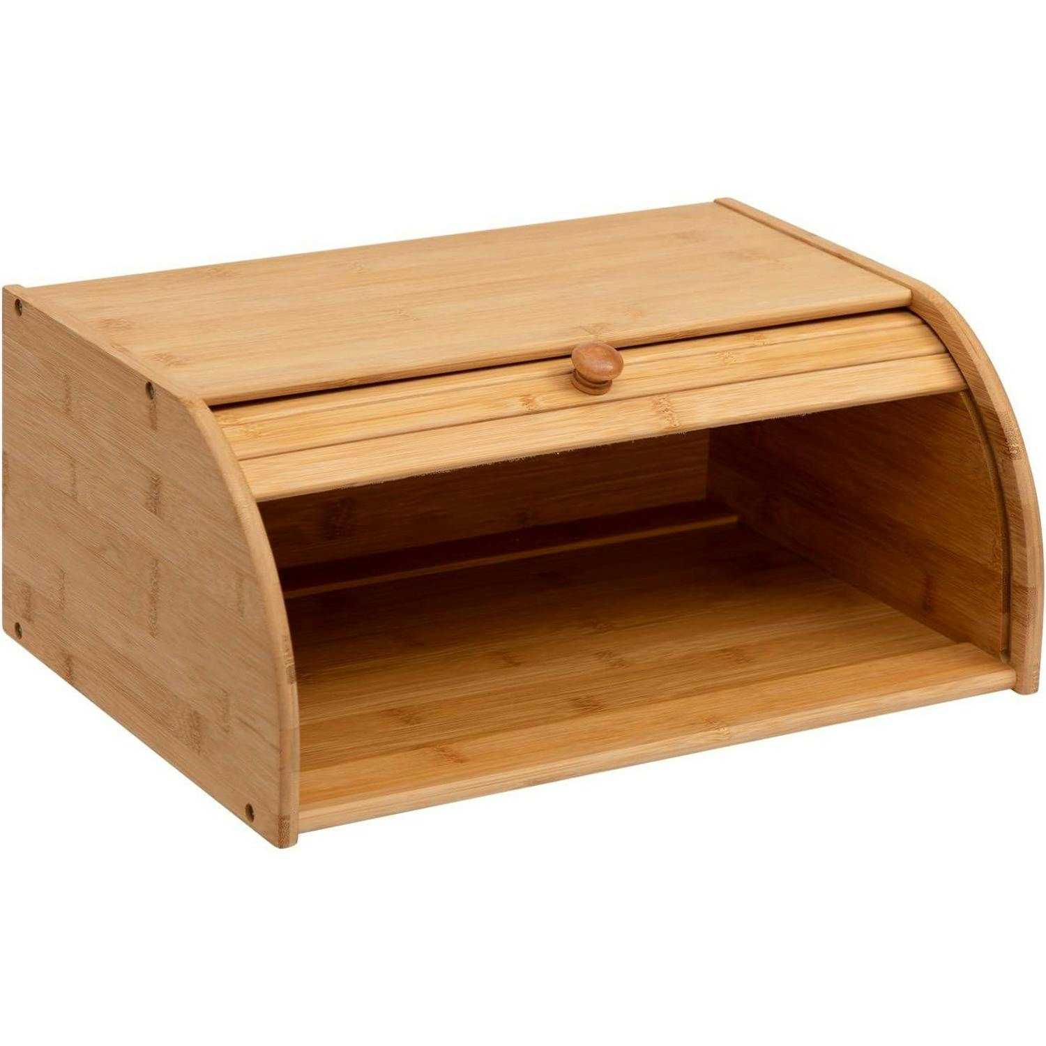 Rackhams Brown Bamboo Bread Bin Storage Counter Top Roll Top Bread Box Space Saving Roll-Top Breadbin For Countertop Store - Bamboo - Bread Bin