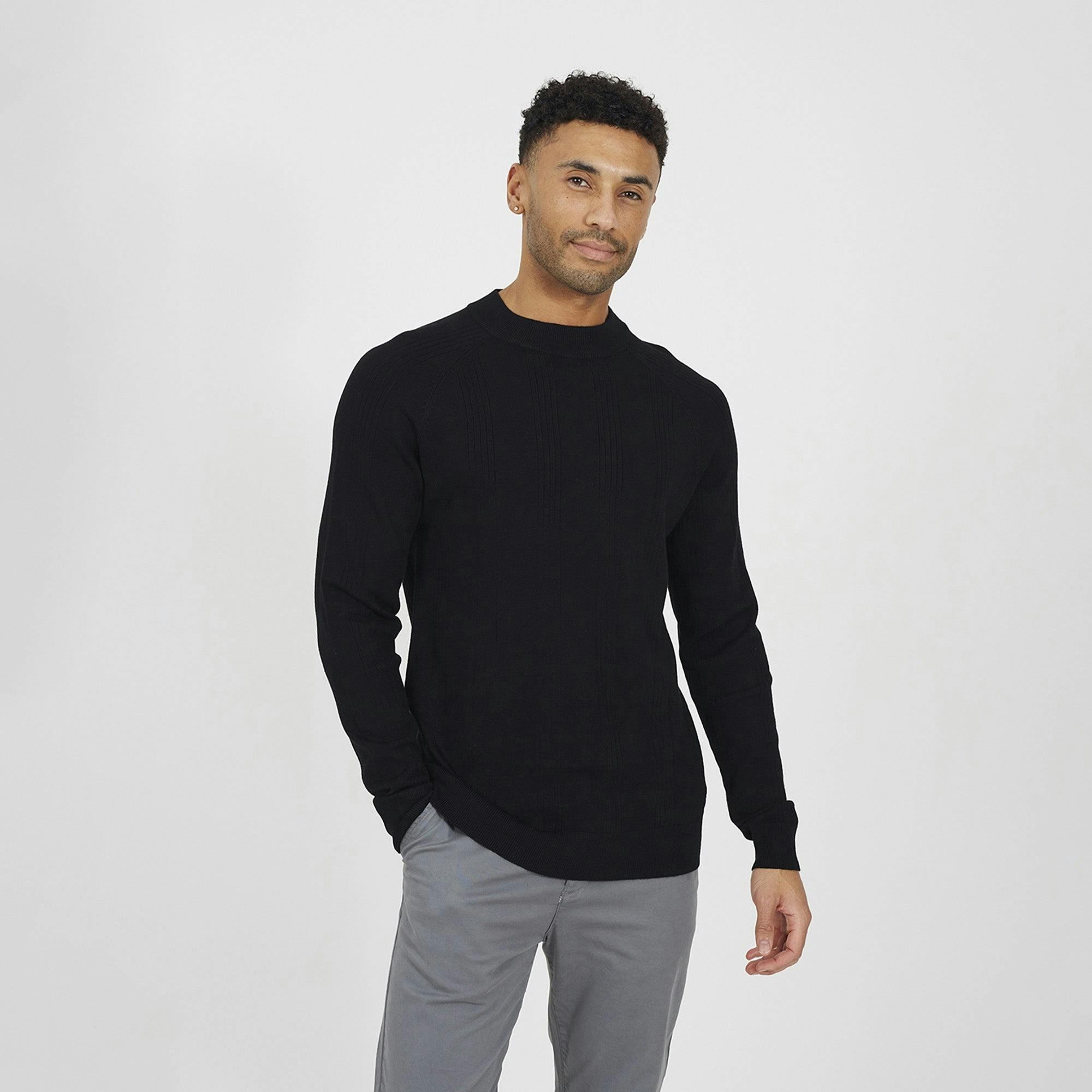 Brave Soul Black Long Sleeve Ribbed Raglan Jumper - S