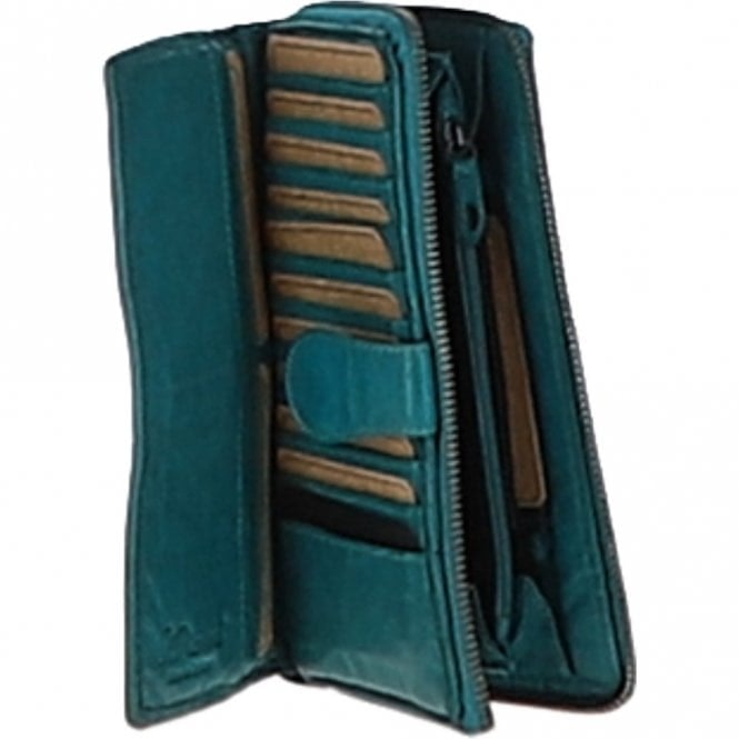 Ashwood Turquoise Vintage Woven Leather Zip Around 22 Card Coin Note Purse - One Size - Leather