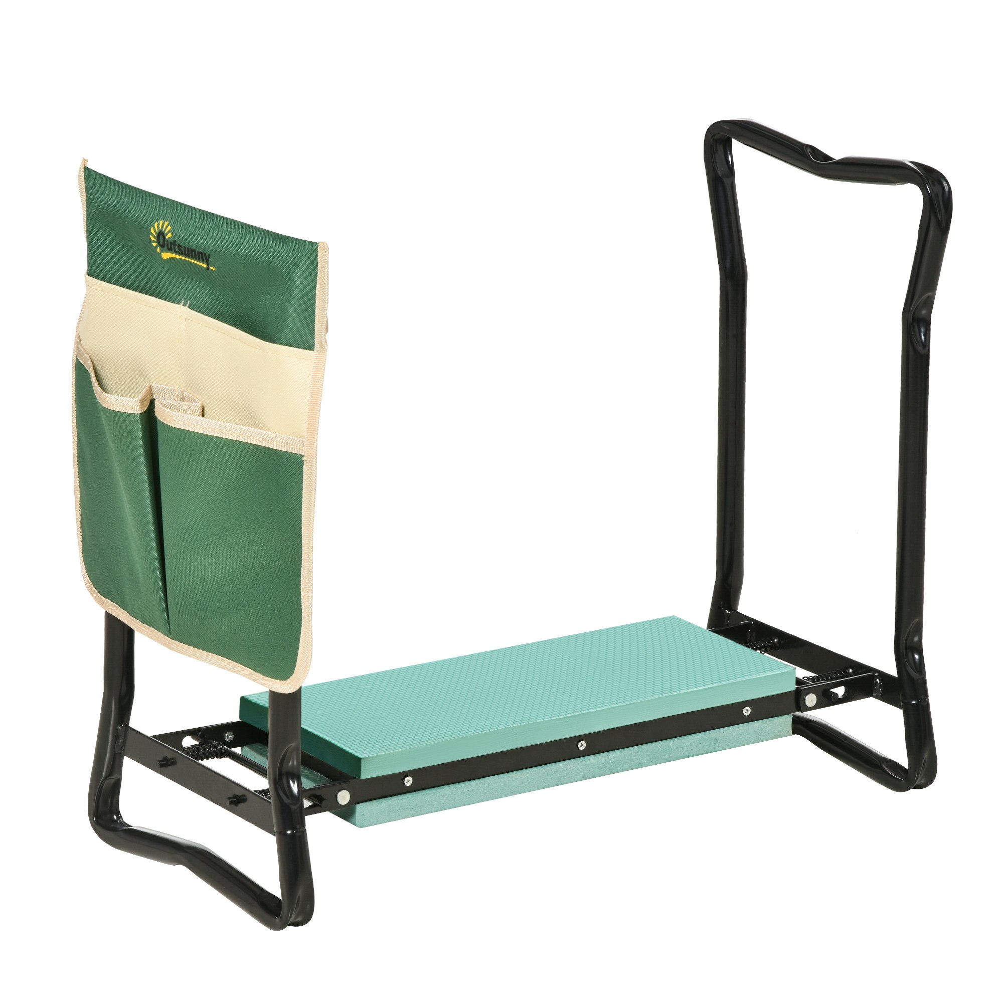 Outsunny Green Garden Kneeler Foldable Seat Bench Eva Foam Pad With Tool Bag Pouch - Steel, Eva Foam 58Cmx28cmx49cm