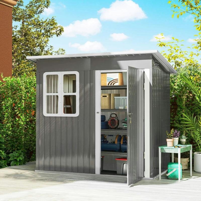 Outsunny Unisex Dark Grey 7 X 4Ft Galvanised Steel Garden Shed With Foundation Kit, Grey In - Image 4
