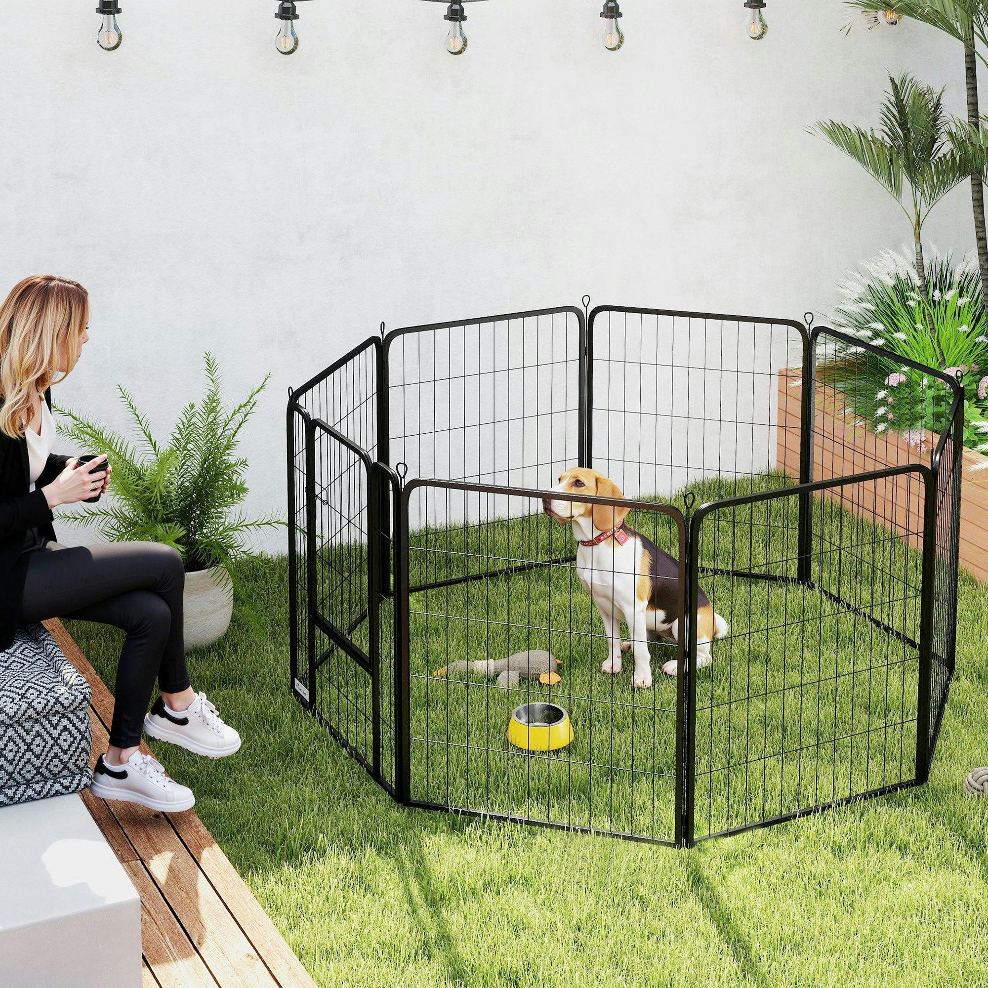 Pawhut 8 Panels Heavy Duty Dog Playpen With Door Indoor Outdoor, 80Cm High