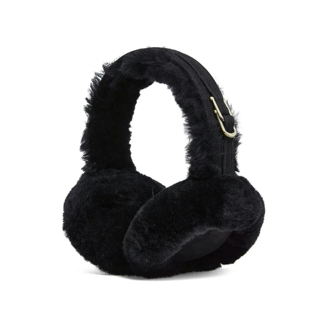 Infinity Leather Women's Black Leather Company Sheepskin Shearling Winter Ear Muffs