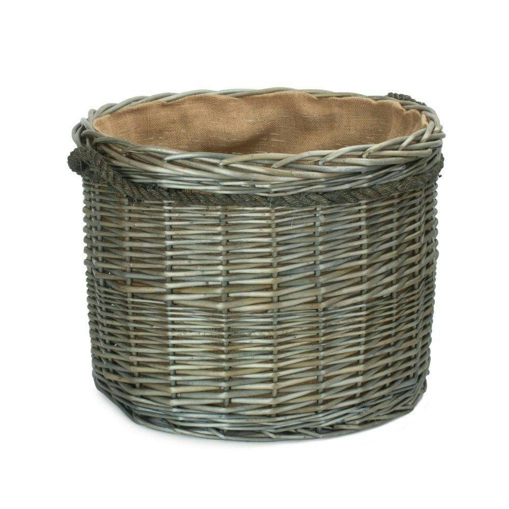 Red Hamper Red/Brown Hamper Antique Wash Round Wicker Log Basket - Medium