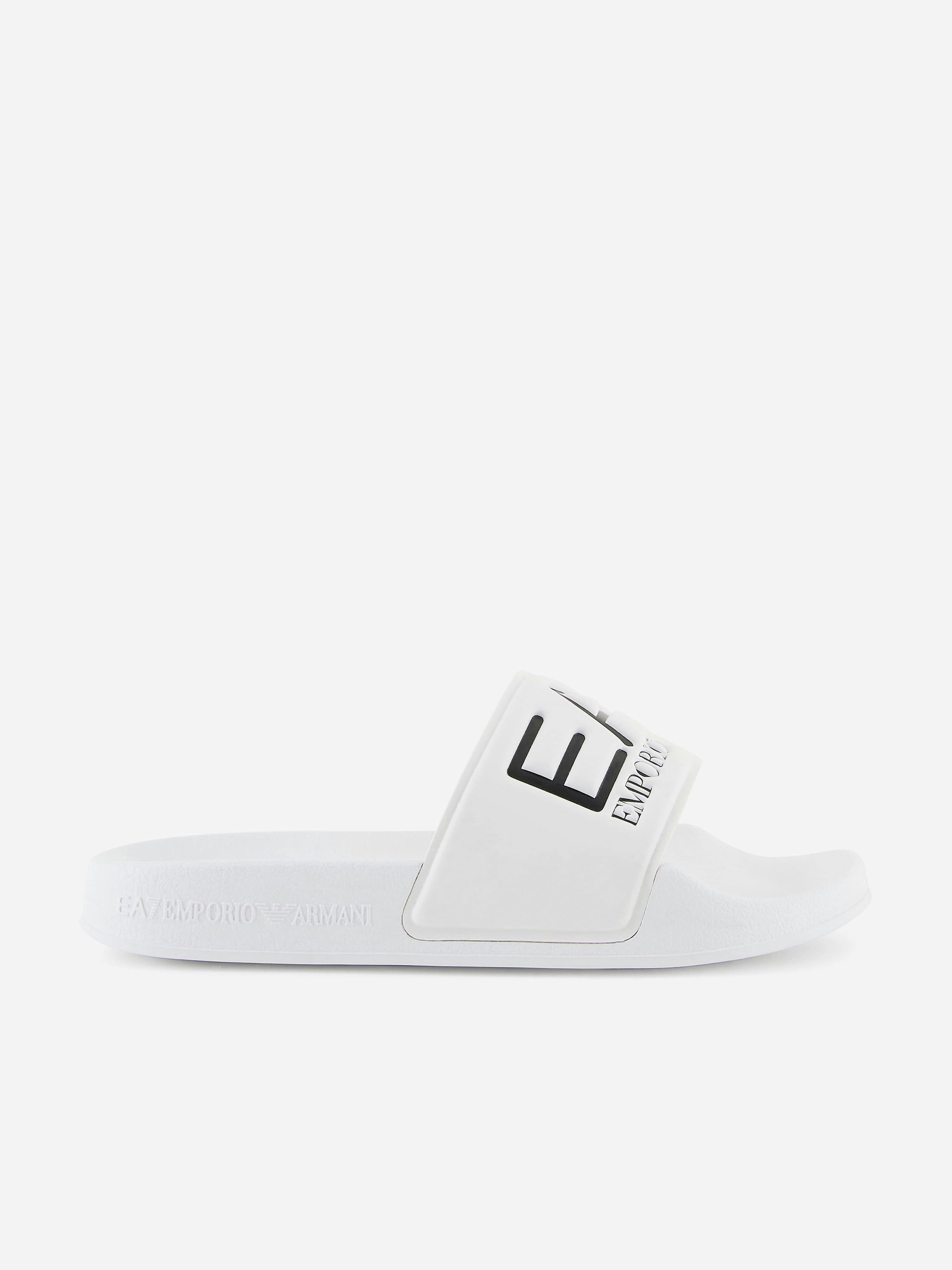 Ea7 Emporio Armani Boys White Logo Sliders In - Eu 28 Uk 10