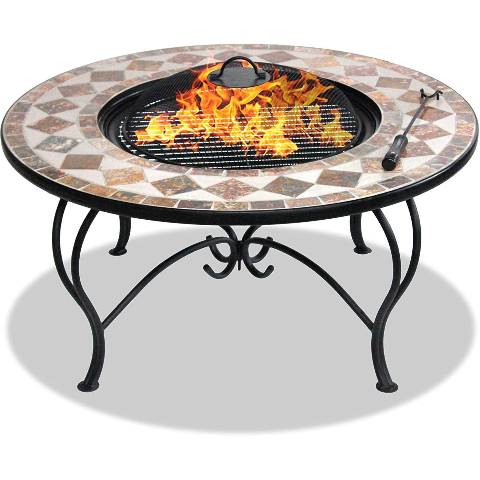 Rackhams Cream/Brown/Coal Kennocha Extravagant Garden & Patio Heater Fire Pit Brazier, Coffee Table, Barbecue And Ice Bucket - Marble Finish - Fire Pit - Metal - Multi
