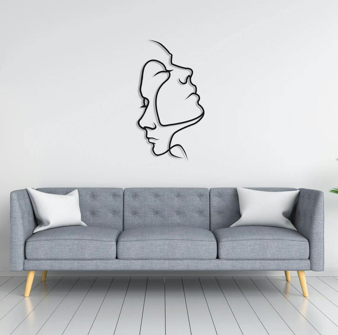 Decortie Black Two Face Minimalist Metal Line Art Wall Decor 95X53 - Metal
