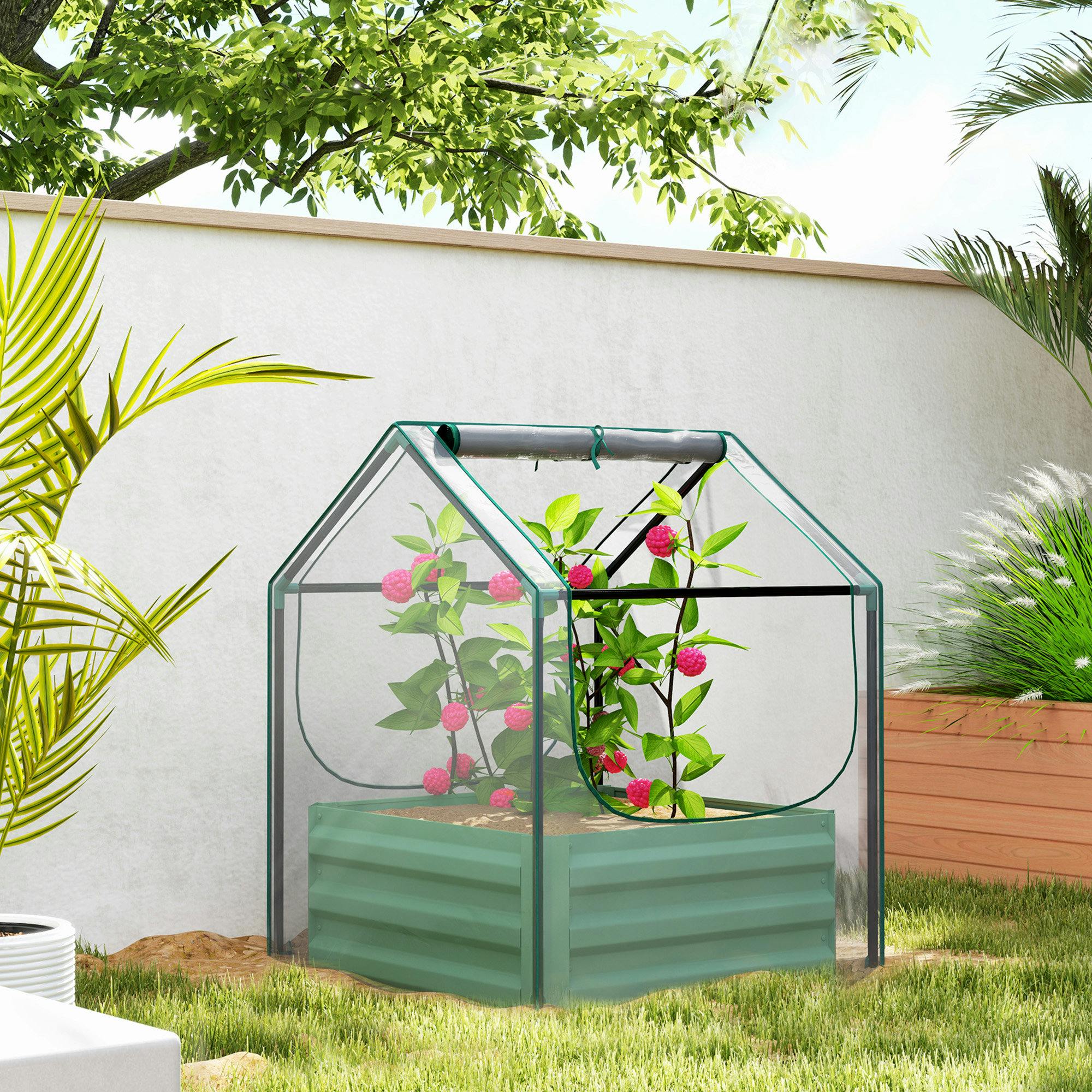 Rackhams Dark/Grey Raised Garden Bed Planter Box With Greenhouse, Clear And