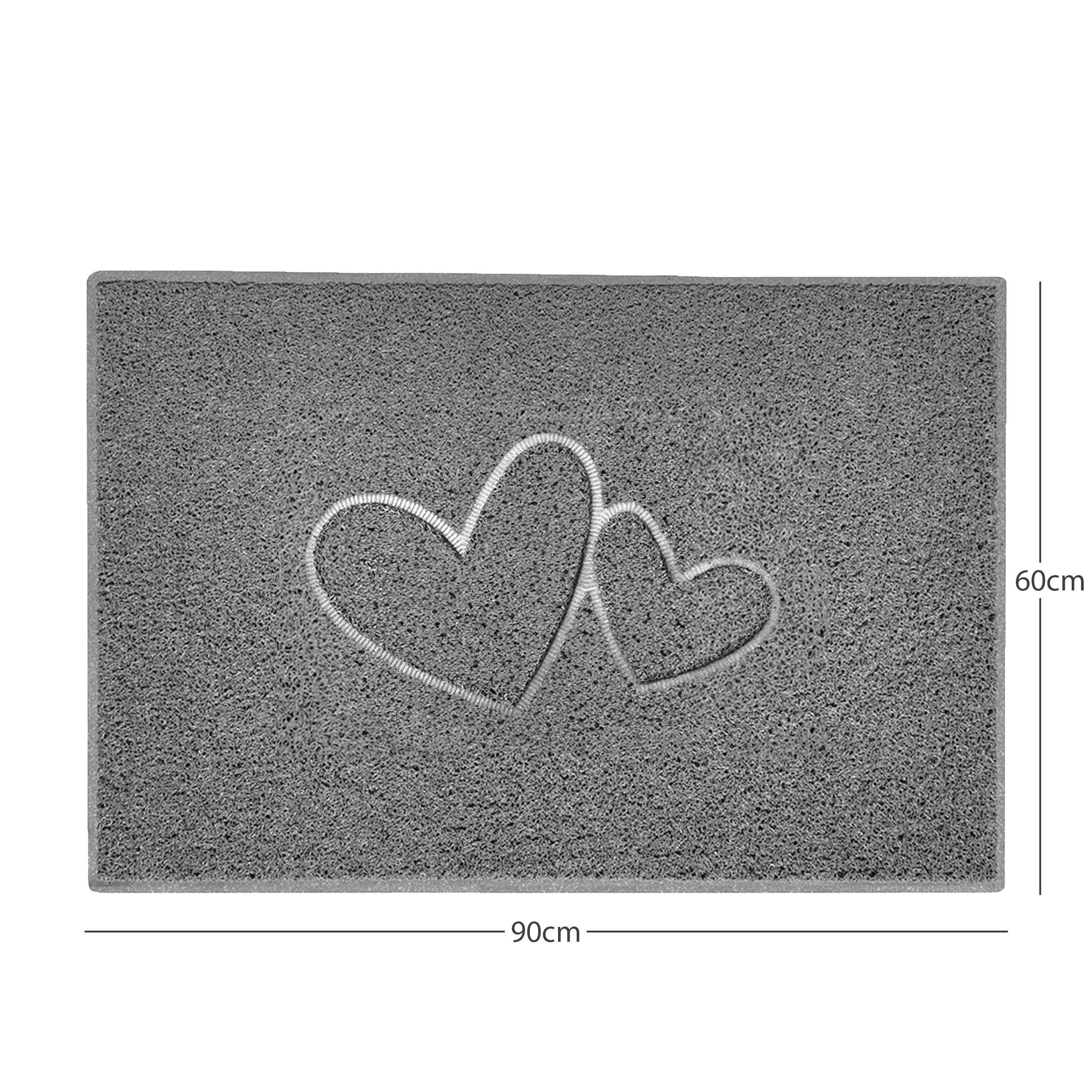 Nicoman Grey "Double Heart" Embossed Loofah Textured Spaghetti Doormat - 90Cm X 60Cm - Yes (Suitable For Indoors)