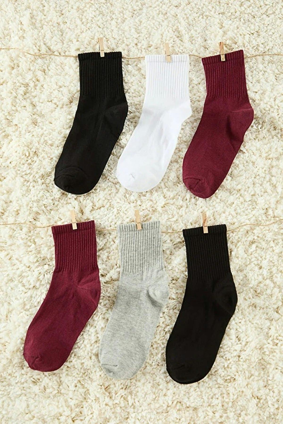 Wovcor 6-Pack Cotton Ribbed Knit Socks - Multi - One Size