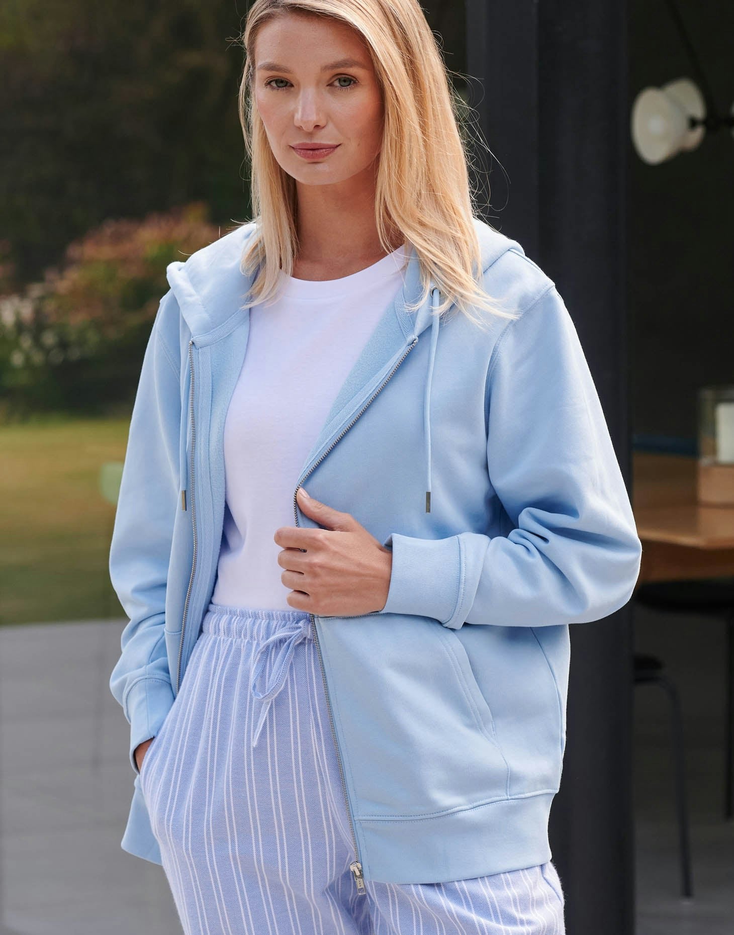 British Boxers Women's Sky Blue Organic Cotton Zip-Up Hoodie – - Large