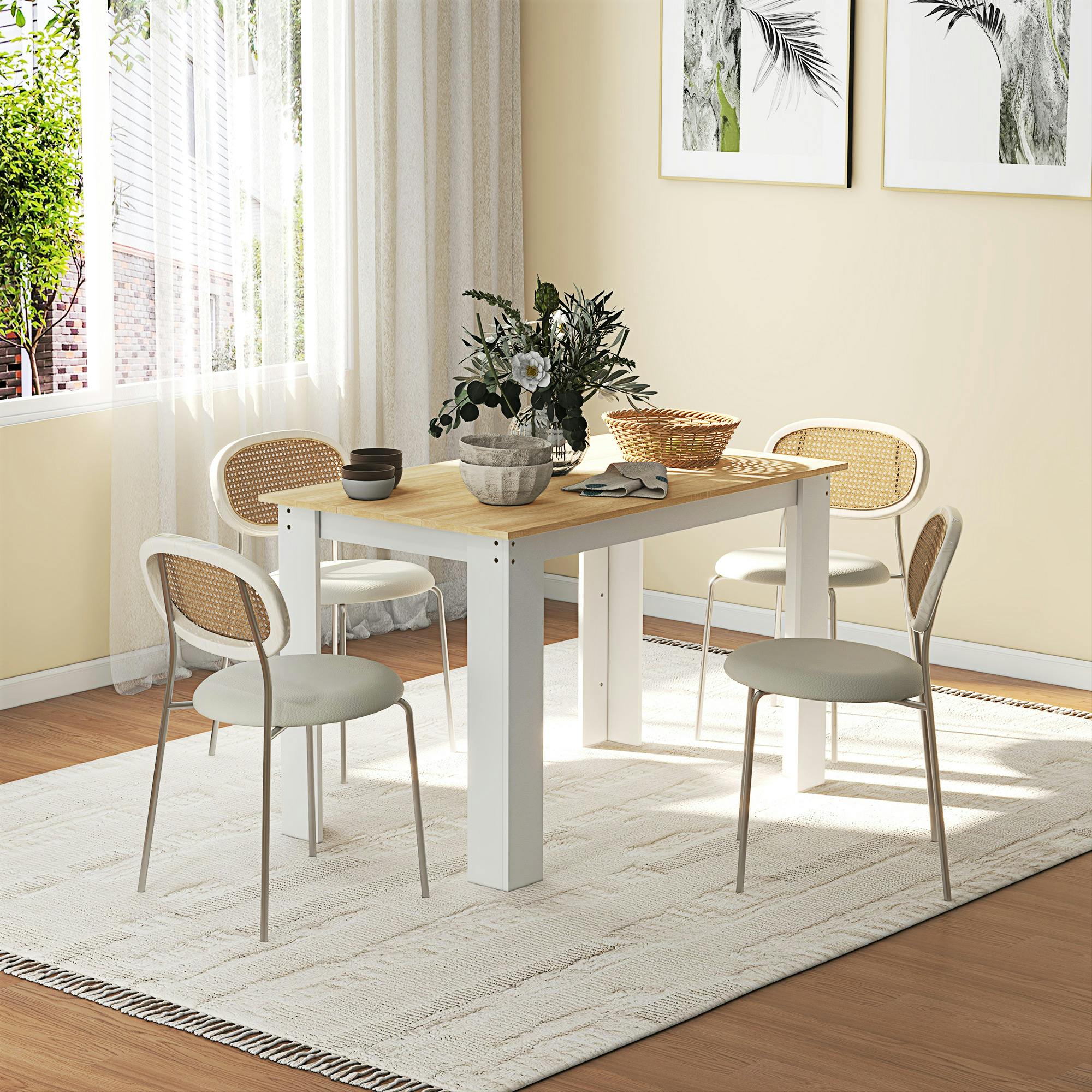 Rackhams White Dining Table For 4-6 People, Wood Effect Tabletop - Oak &