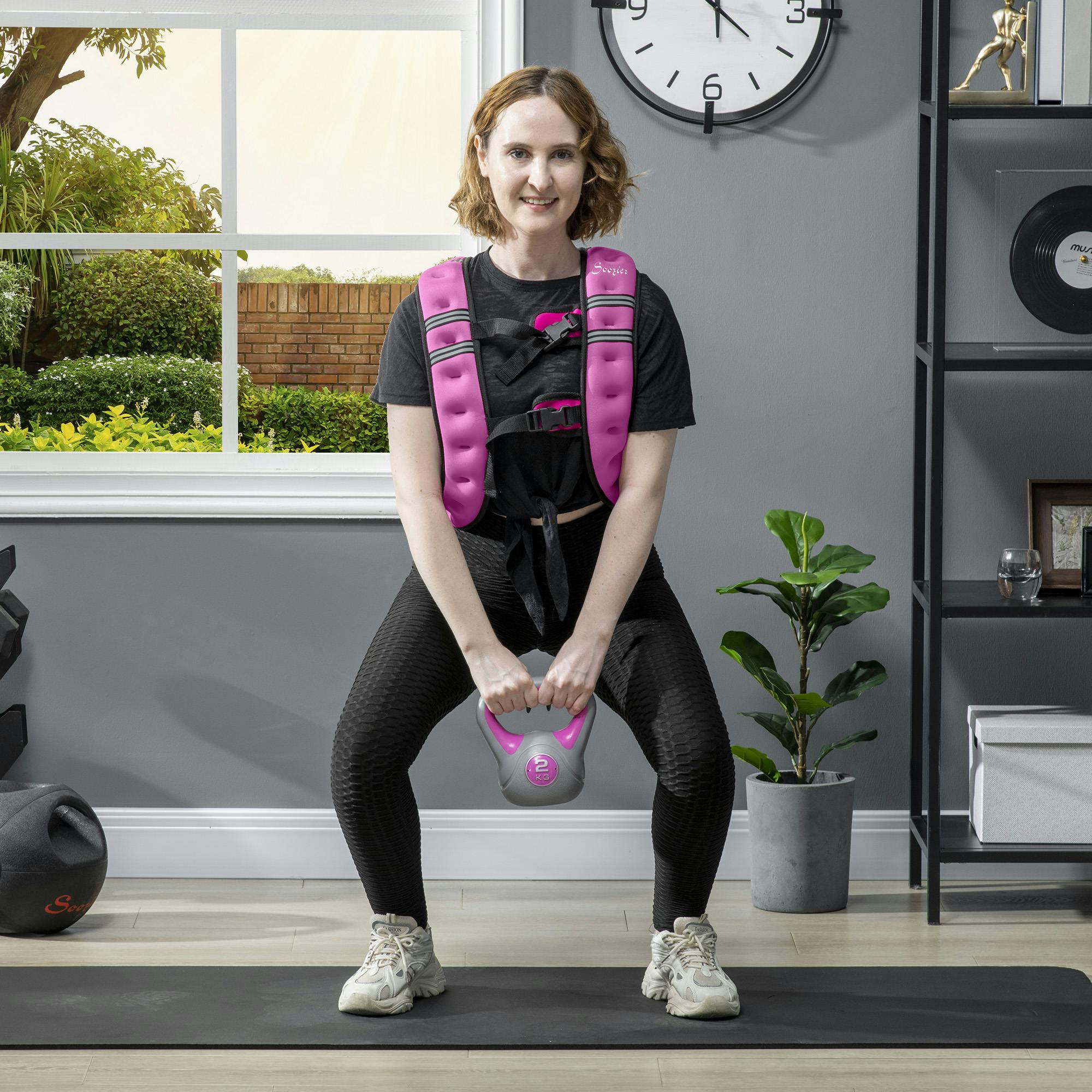 Homcom Pink 8Kg Weighted Vest With Adjustable Straps, Pocket, Reflective Strips - 40L X 35W Cm