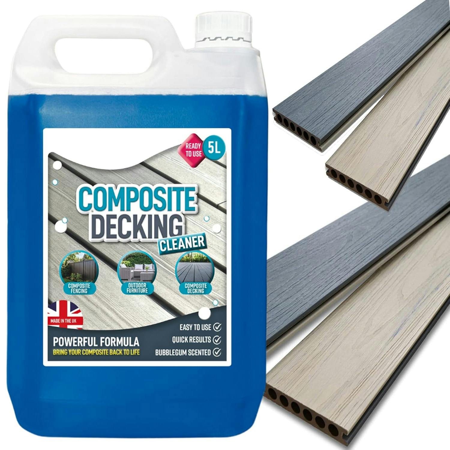 Rackhams 5L Composite Decking Cleaner Furniture & Fencing Reviver Removes Dirt, Grime & Bird Droppings