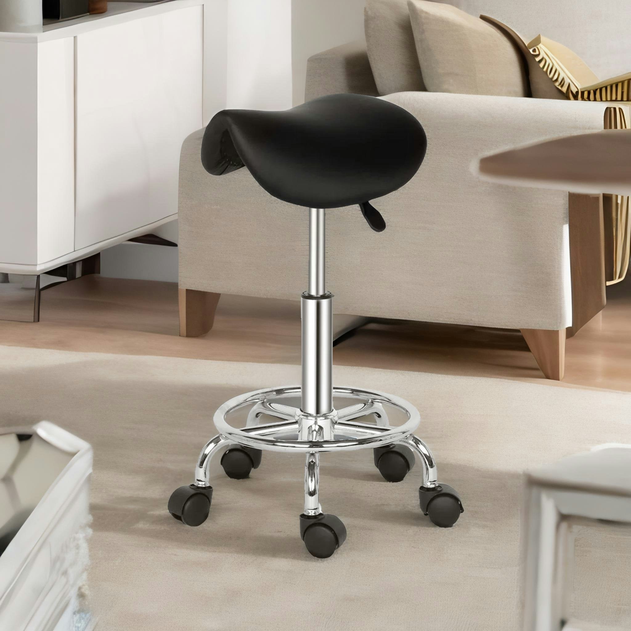Rafaelo Mobilia Black Saddle Salon Stool Chair With Adjustable Height And 360 Swivel