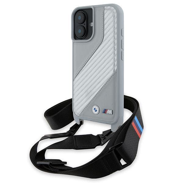 Bmw Grey M Series Carbon Stripe & Strap Case For Iphone 16 6.1" - Bmhcp16s23psccg