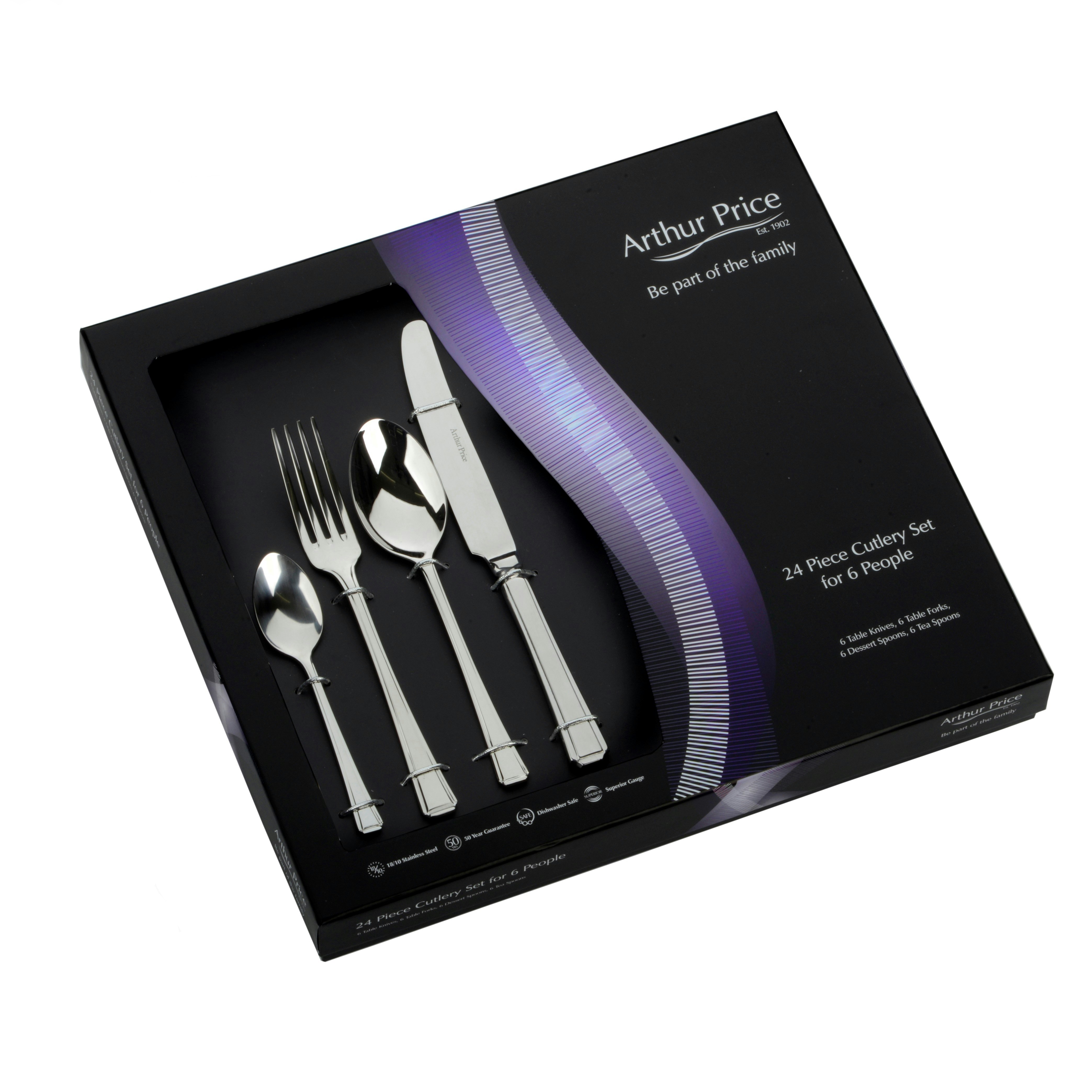 Rackhams Silver 'Harley' Stainless Steel 24 Piece 6 Person Boxed Cutlery Set - 24 Piece - Stainless Steel