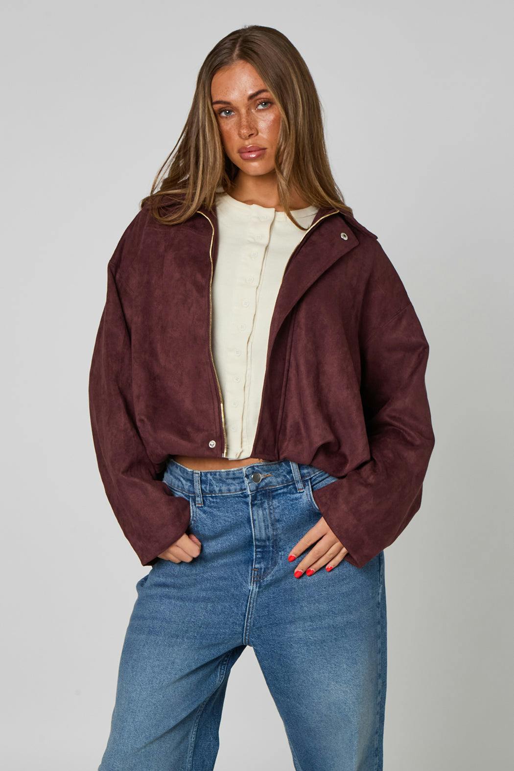 Urban Bliss Plum Collared Bubble Hem Jacket - 14