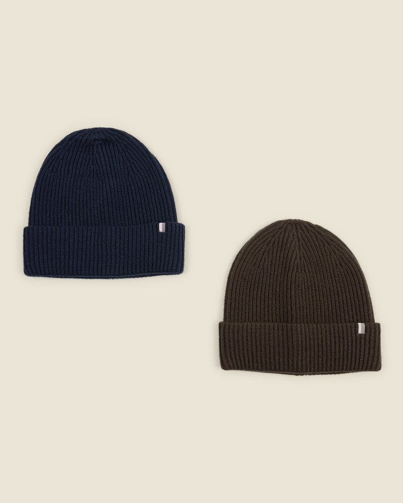 Larsson & Co Brown Lohja – 2 Pack Knitted Beanie Hat - Navy/ - One Size