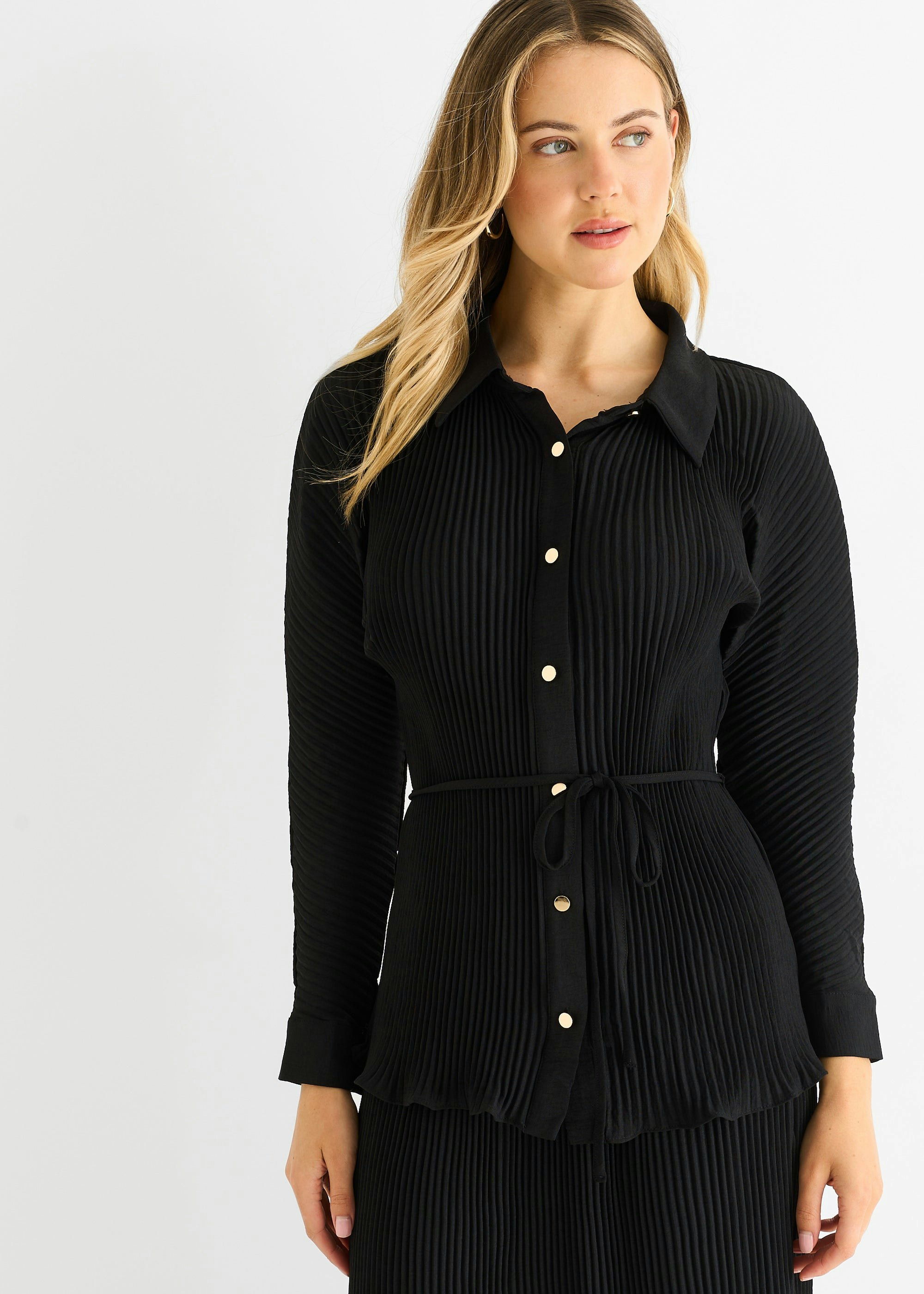Gini London Black Plisse Button Through Shirt - Uk 6 / Us 2 / Eu 34