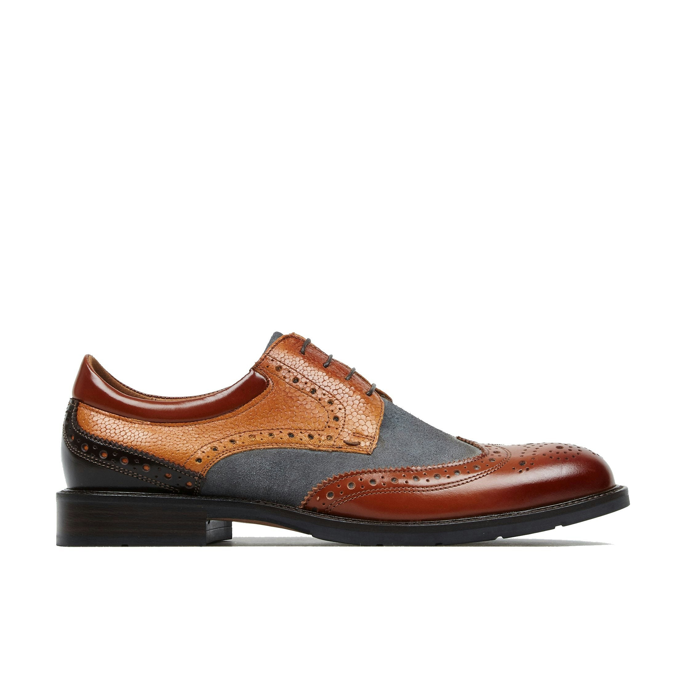 Embassy London Men's Grey Toledo - Foxy - Dressy Shoe With Broguing In Suede & Tan Leather - Uk 6.5 / Eu 40 / Us 7.5