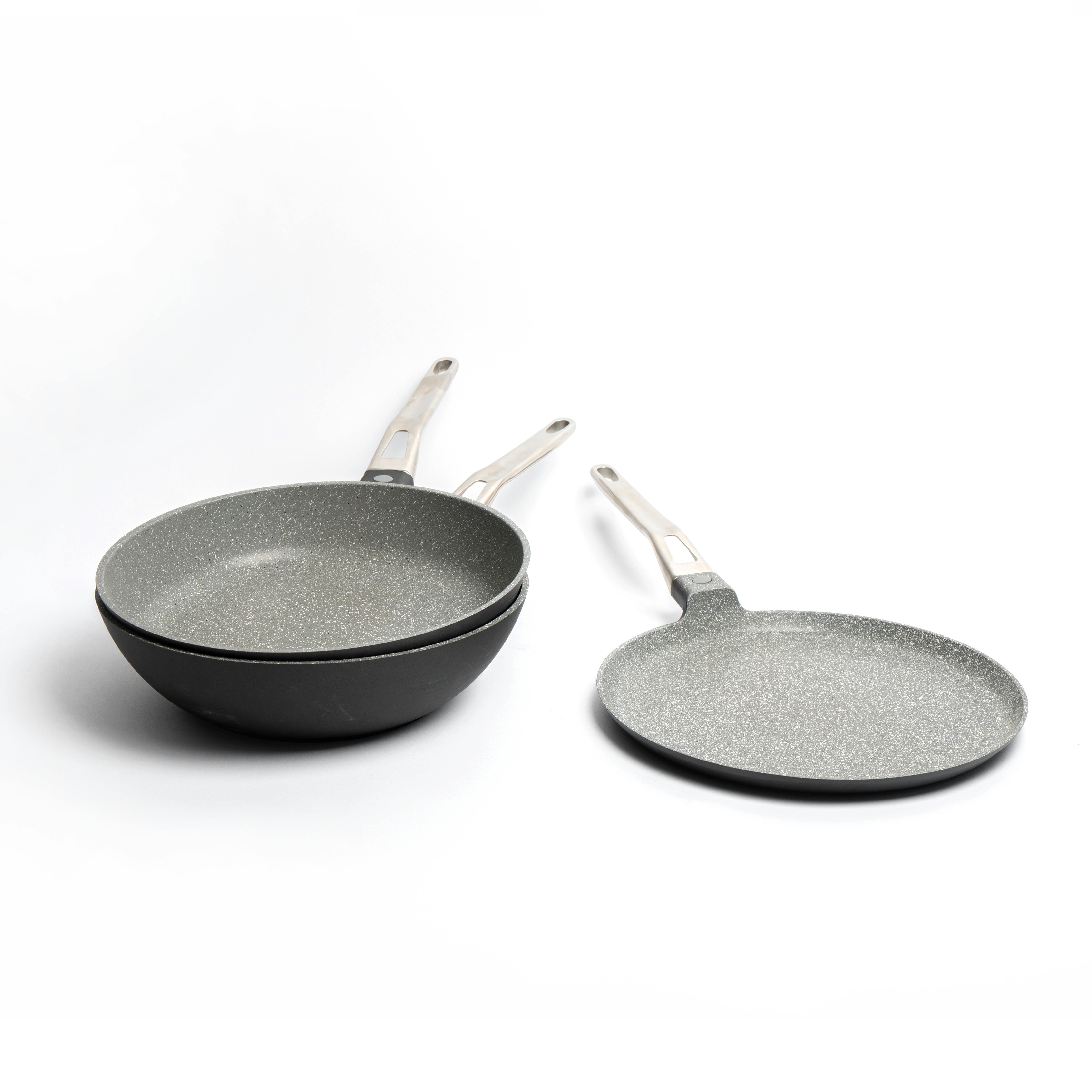 Masterclass Grey 3Pc Non-Stick Cookware Set With Cast Aluminium Wok 28Cm, Frying Pan 28Cm And Crepe Pan 28Cm - Aluminum - Woks