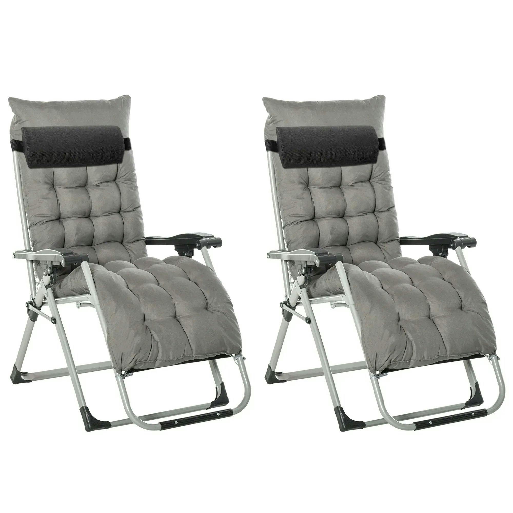 Rackhams Dark/Grey 2Pc Reclining Zero Gravity Sun Loungers ,Folding Chaise Lounge Chair With Cushions, - Image 5