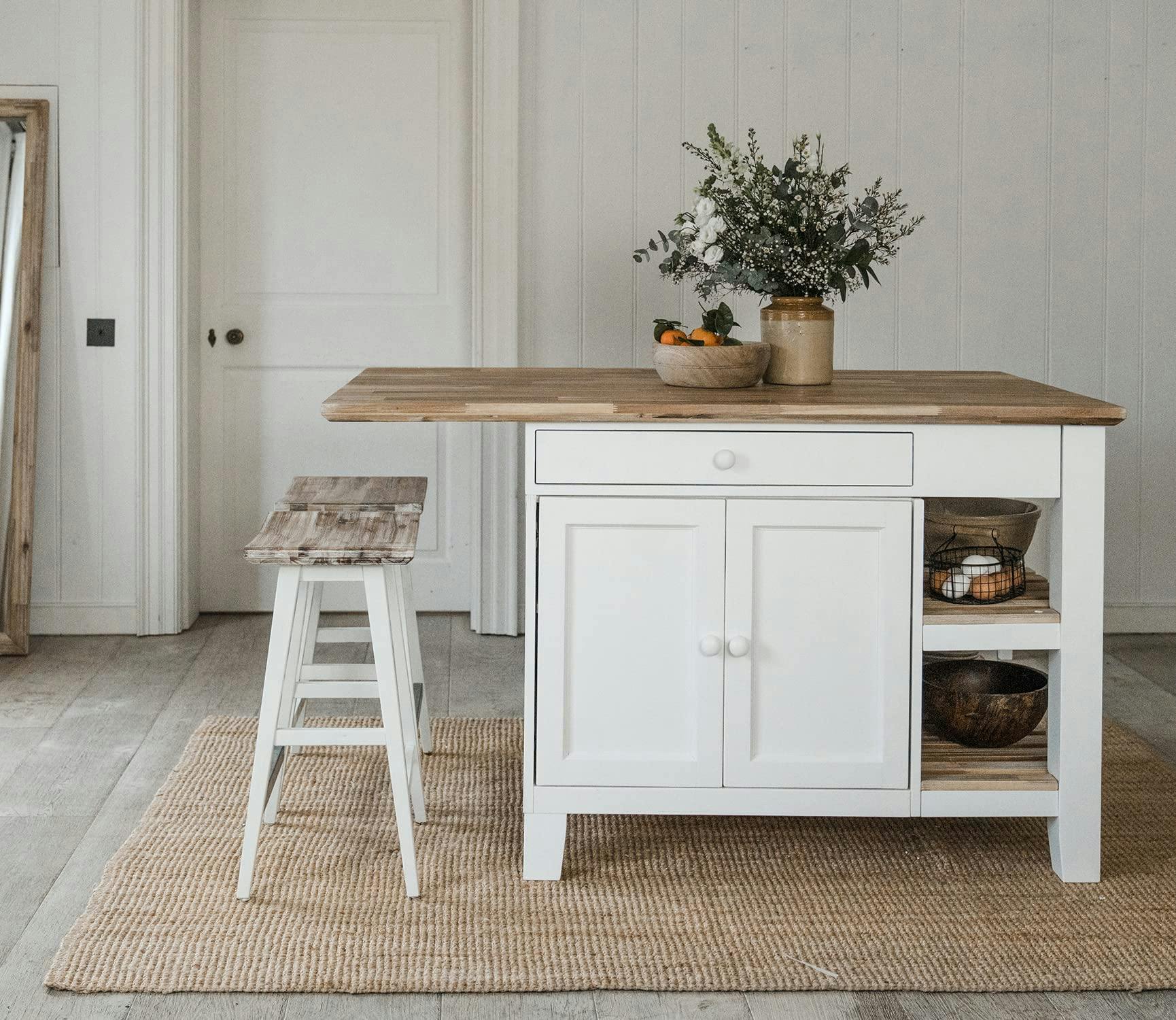 Rackhams White Florence Kitchen Island With Cupboard And Shelves