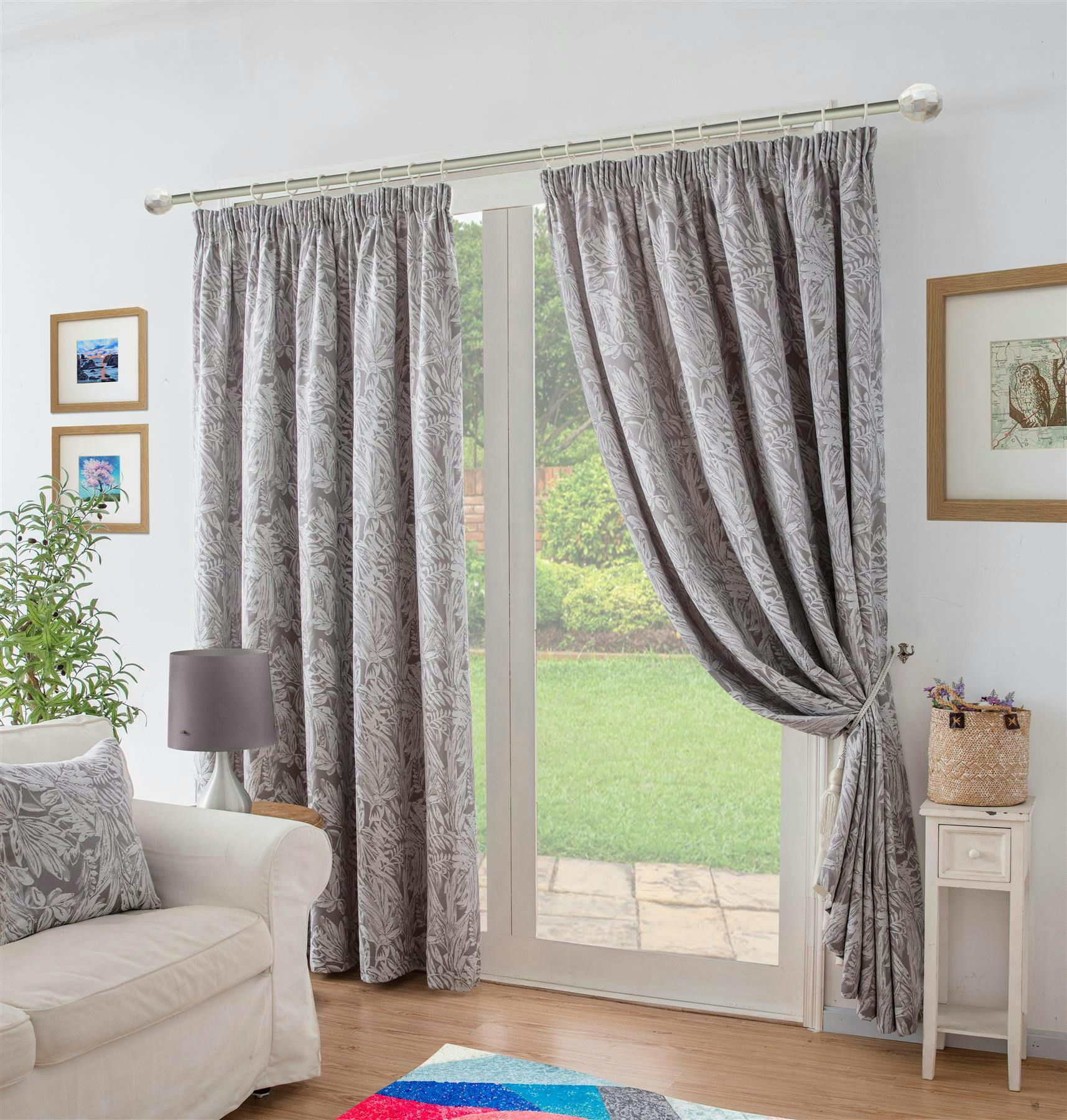 Rackhams Silver Chenille Jacquard Lined Pencil Pleat Curtains - 168Cm Width X 229Cm Drop