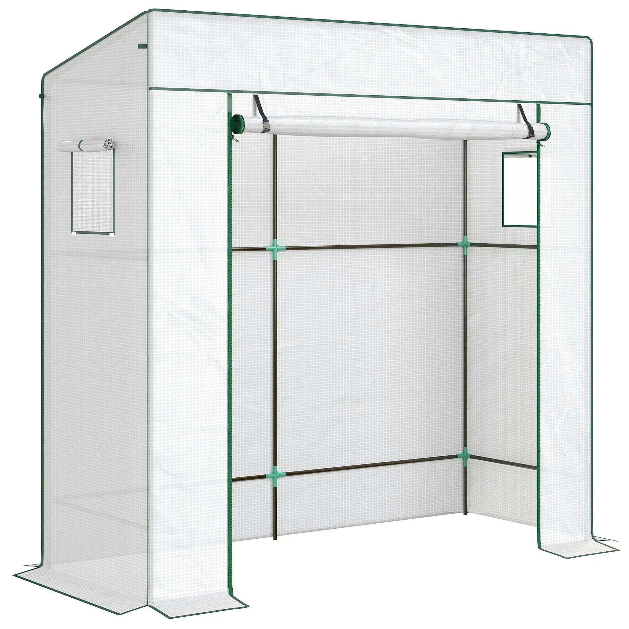 B&Q - Walk-In Garden Green House With Large Roll-Up Door And 2 Mesh WindowsWhite - Image 6